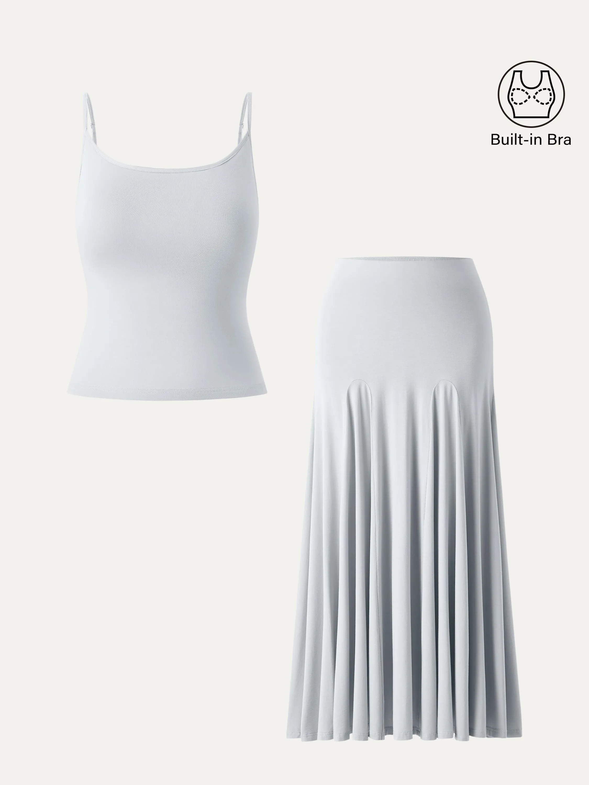 2Pcs Set U-neck Adjustable Straps Brami & Flowy Midi Pull-on Skirt sold by ogl move product image thumbnail 5