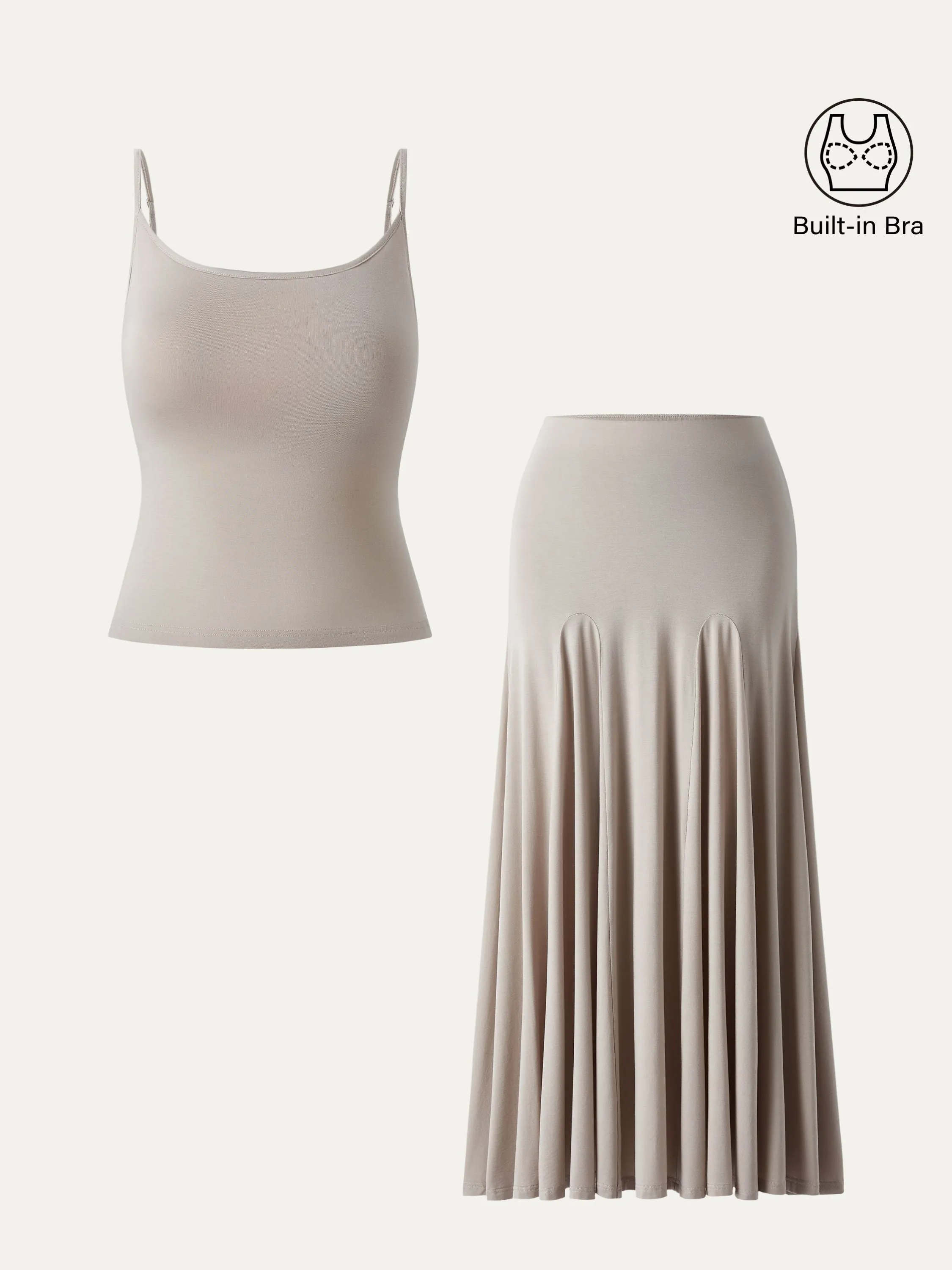 2Pcs Set U-neck Adjustable Straps Brami & Flowy Midi Pull-on Skirt sold by ogl move product image thumbnail 2