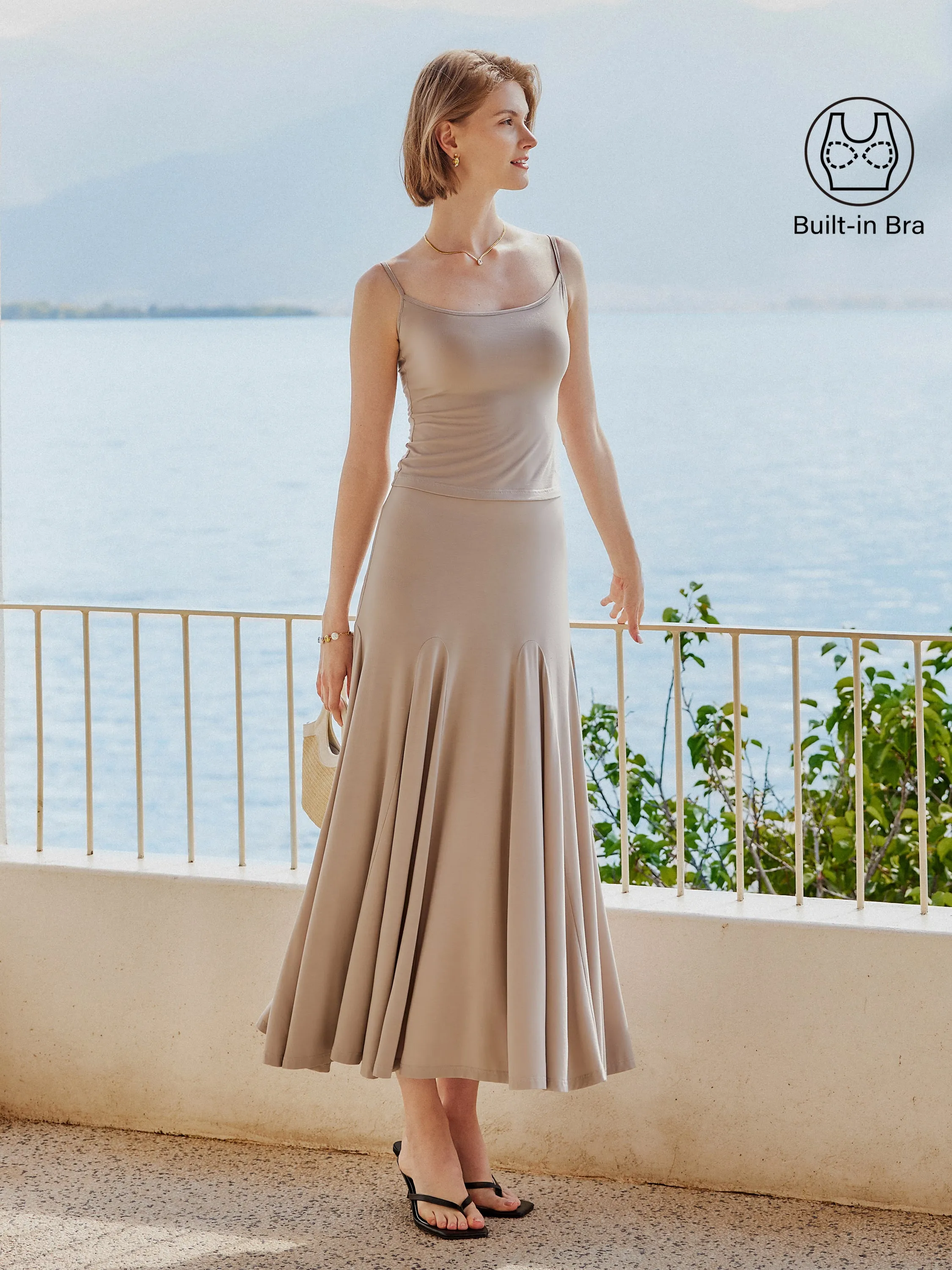 2Pcs Set U-neck Adjustable Straps Brami & Flowy Midi Pull-on Skirt sold by ogl move