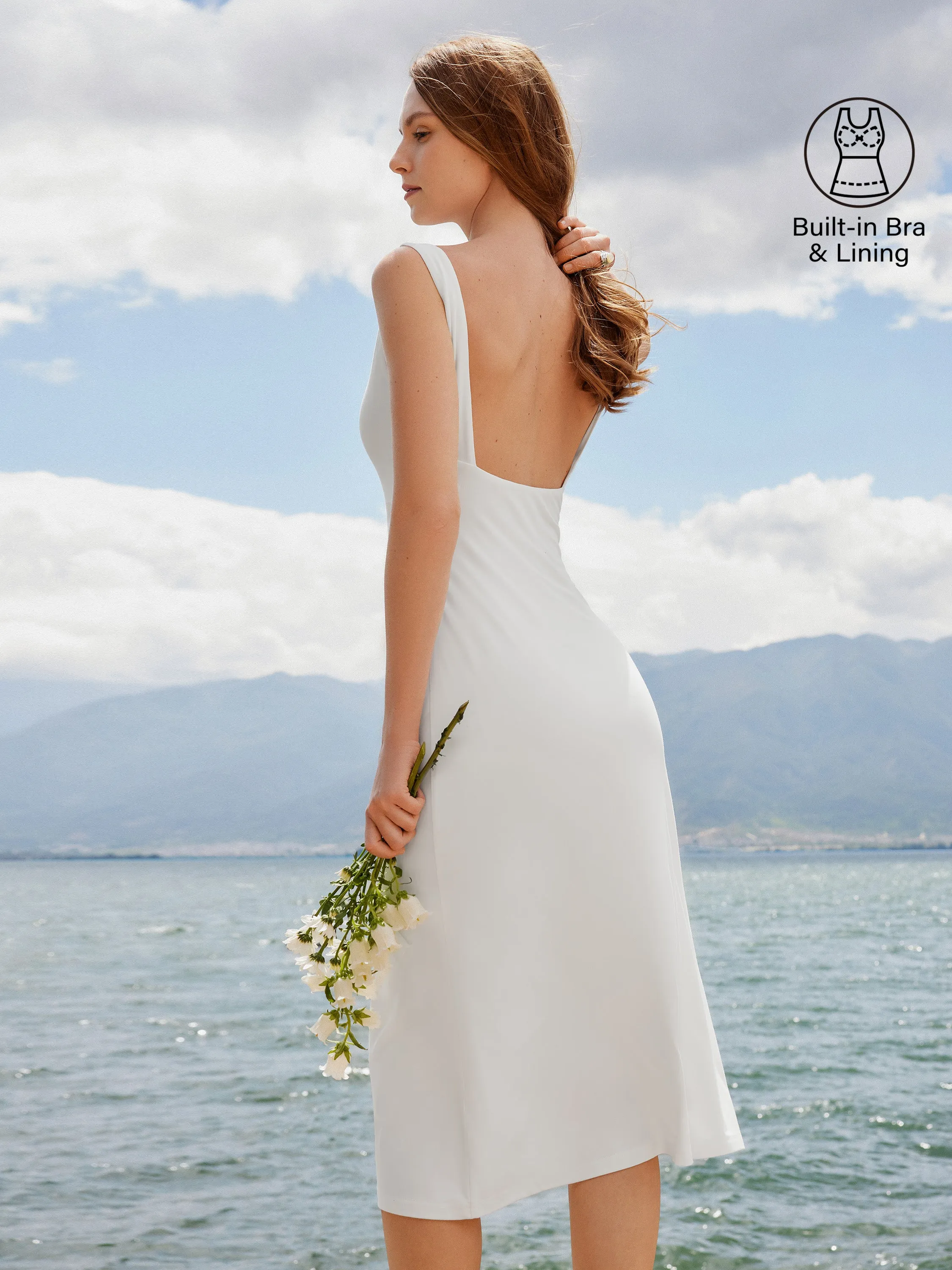 Classy Boatneck Open Back Bandless Midi Brami Dress sold by OGLmove product image thumbnail 3