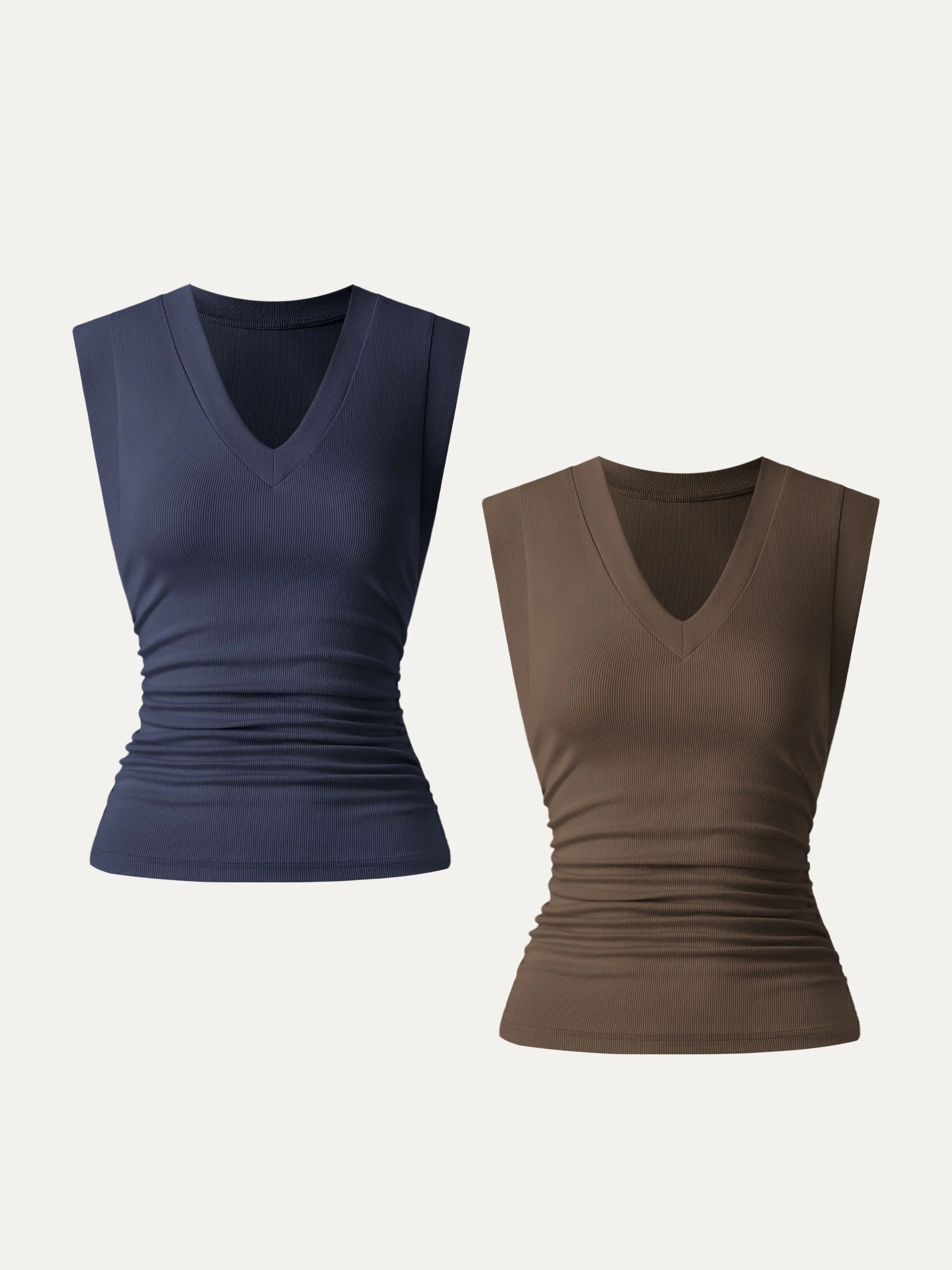 2Pcs Set Stretch Cotton V-neck Side Ruched Muscle Tee sold by OGLmove product image thumbnail 5