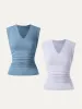 2Pcs Set Stretch Cotton V-neck Side Ruched Muscle Tee sold by ogl move