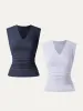 2Pcs Set Stretch Cotton V-neck Side Ruched Muscle Tee sold by ogl move