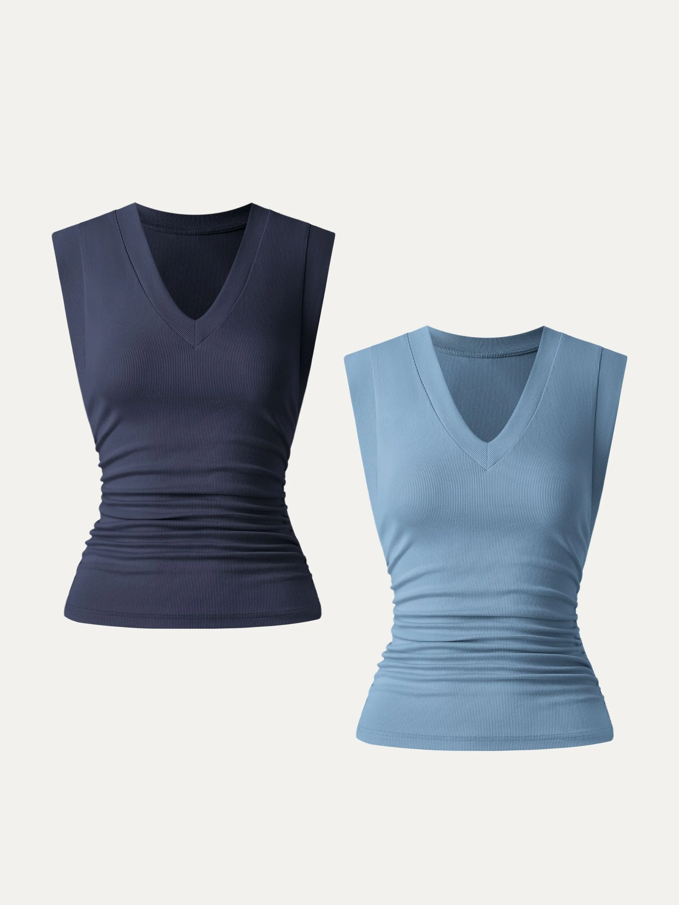 2Pcs Set Stretch Cotton V-neck Side Ruched Muscle Tee sold by OGLmove product image thumbnail 2
