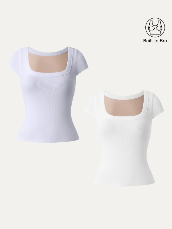 2Pcs Set Stretch Cotton Square Neck Cap Sleeve Brami sold by ogl move