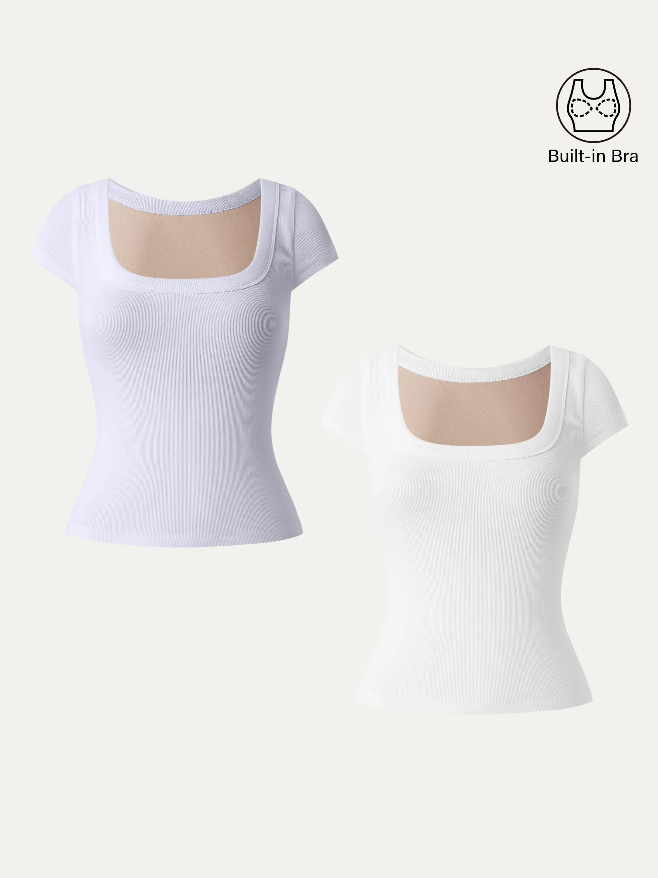 2Pcs Set Stretch Cotton Square Neck Cap Sleeve Brami sold by ogl move