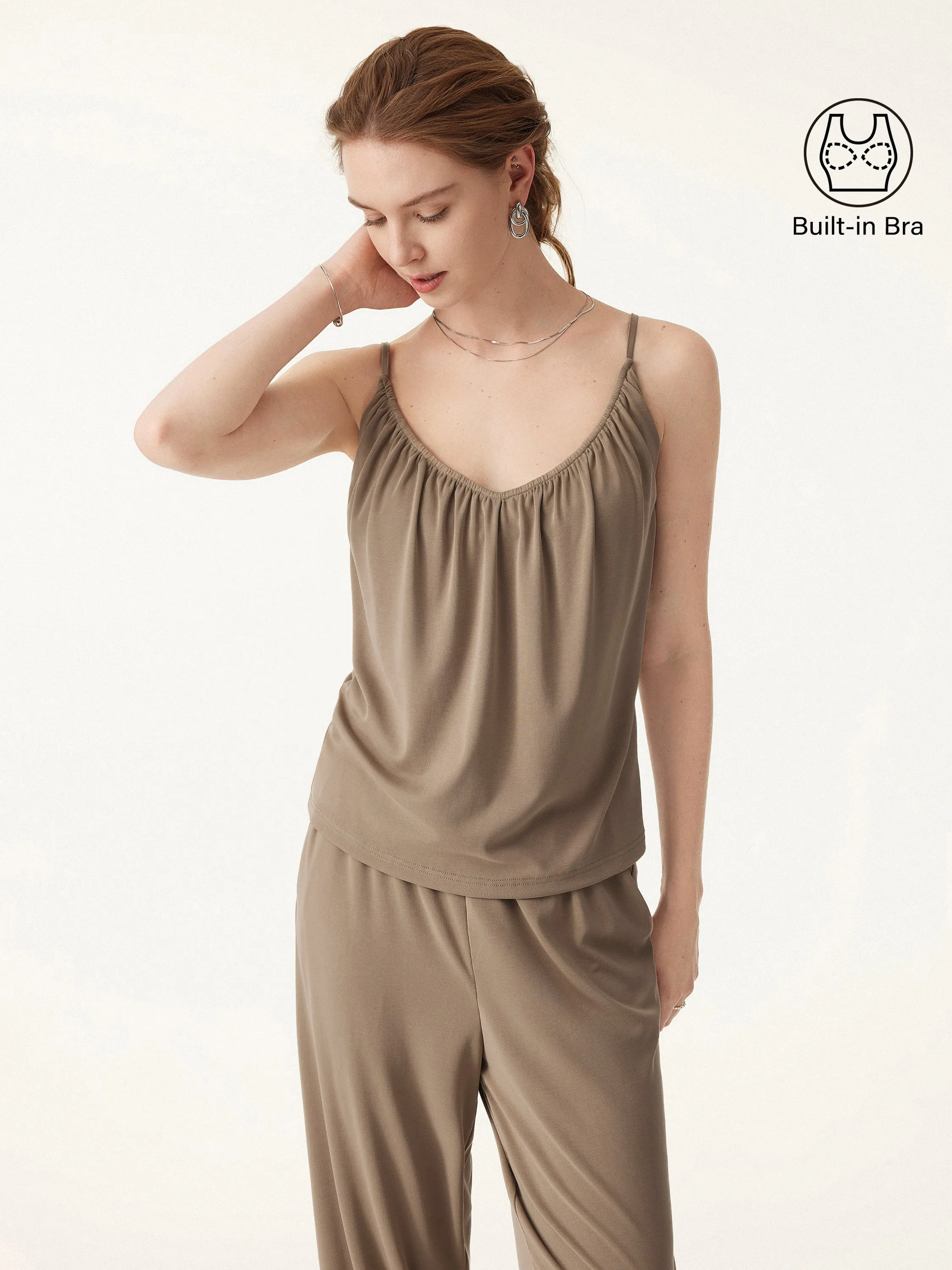 Sandwashed Scoop Neck Gathered Loose Spaghetti Brami sold by ogl move