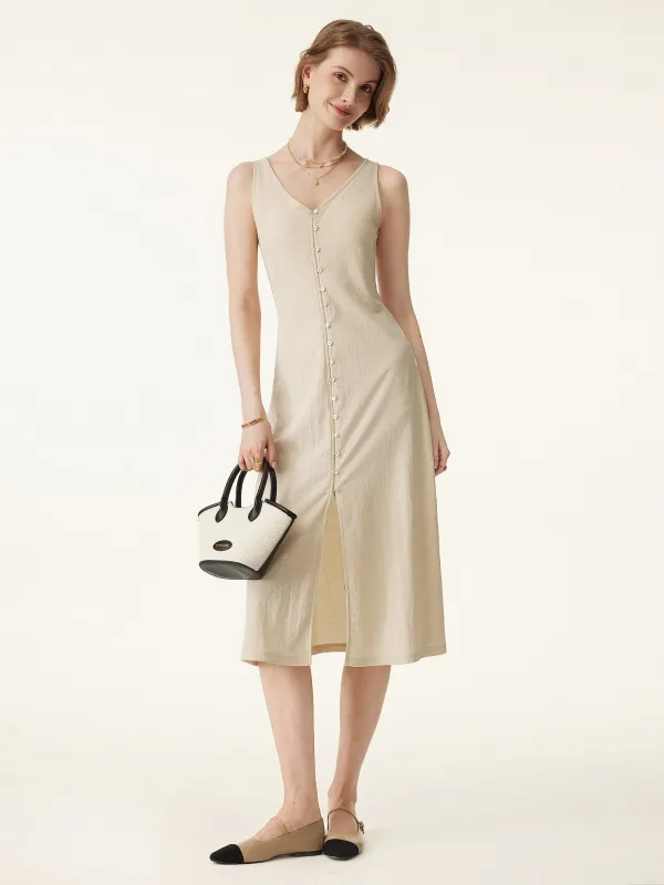 Multi-wear V-neck Button Front Midi Vest Dress sold by OGLmove