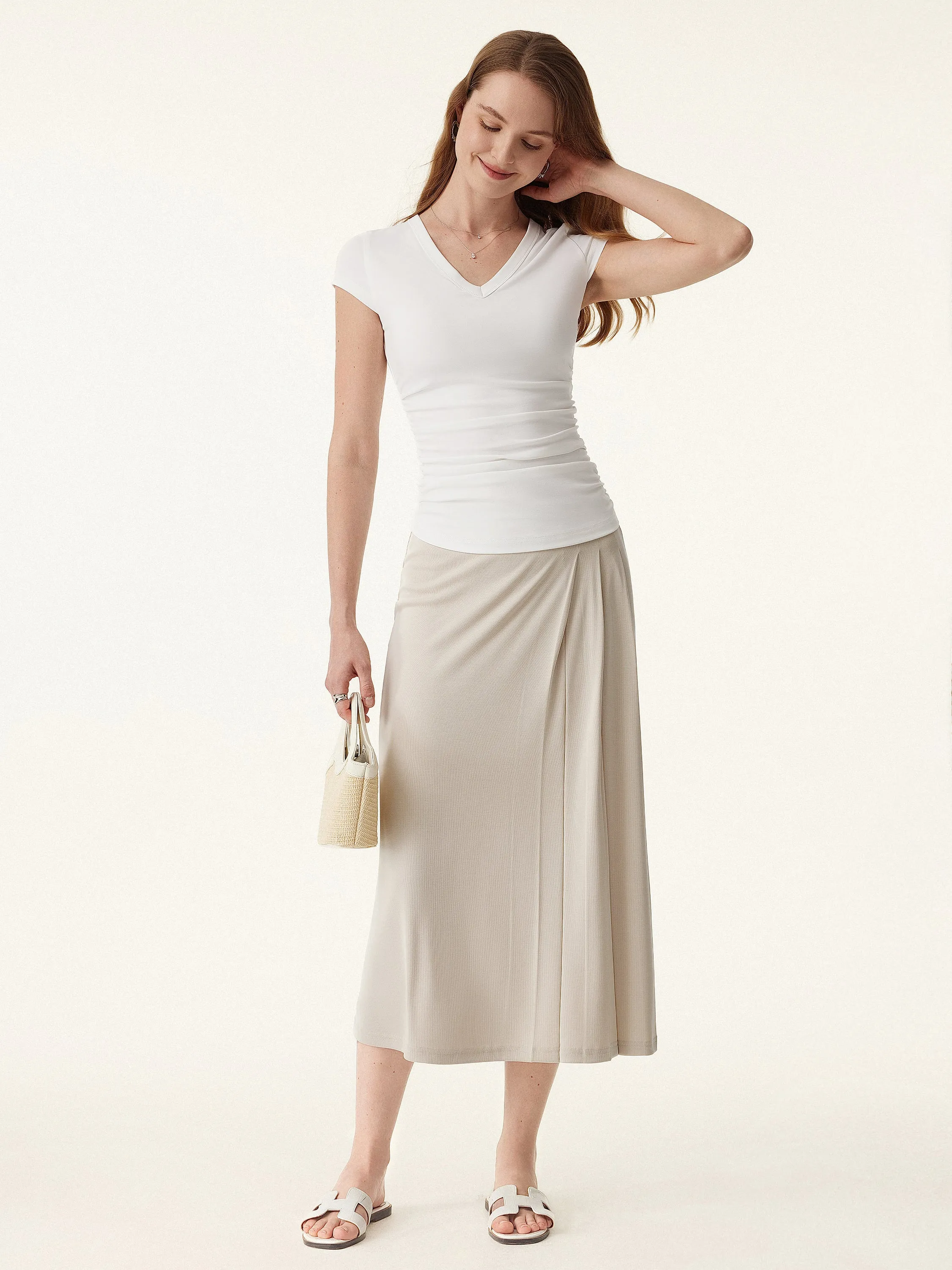 Mid Rise Pull-on Tucked Skirt sold by ogl move