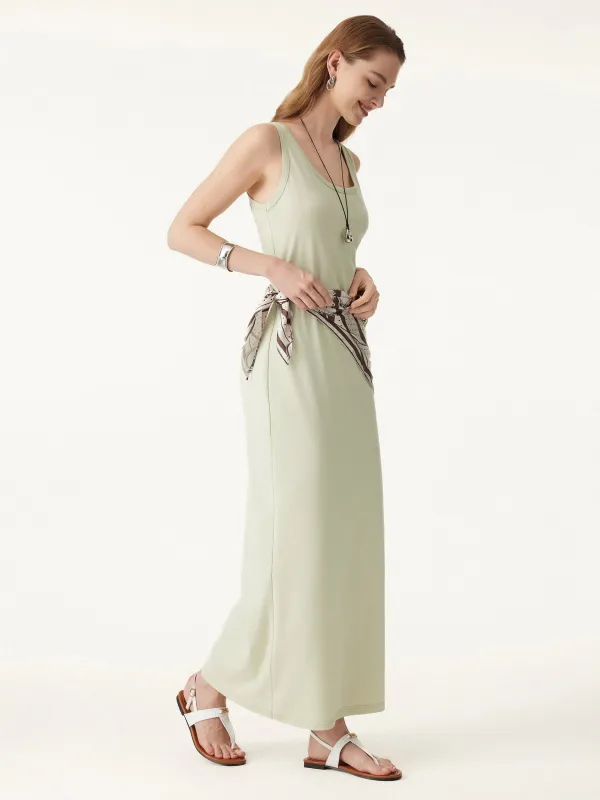 Cotton-Linen Scoop Neck Maxi Dress with Pockets sold by ogl move