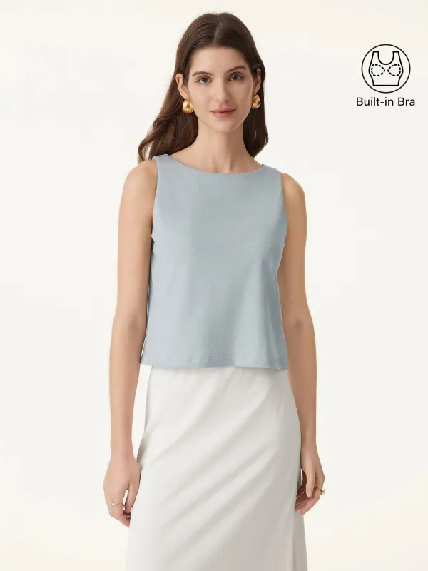 Cotton-Linen-Luxe Cropped Boatneck Brami Tank sold by ogl move