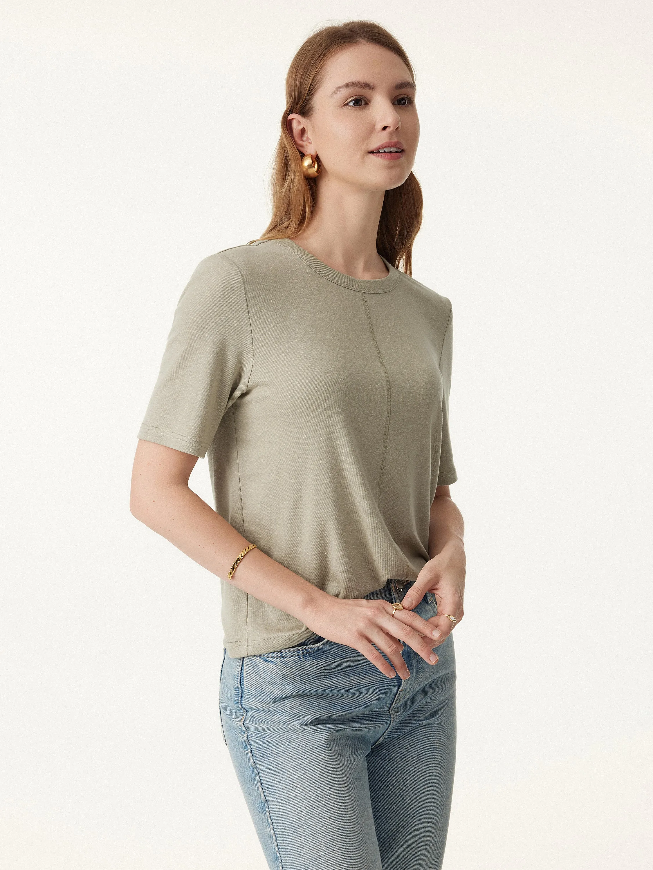 Stretch Linen Luxe Crewneck Tee sold by ogl move product image thumbnail 5