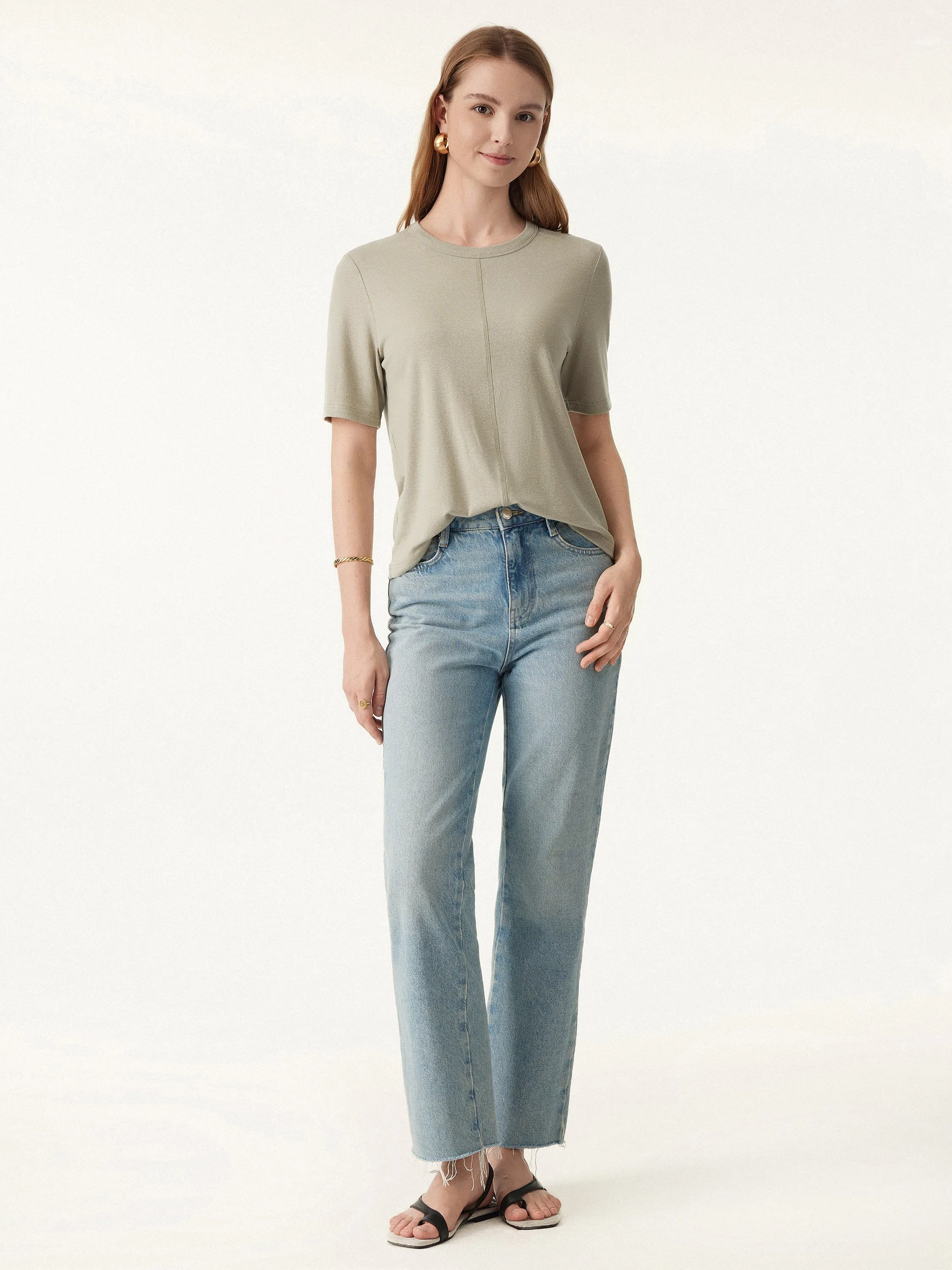 Stretch Linen Luxe Crewneck Tee sold by ogl move product image thumbnail 2