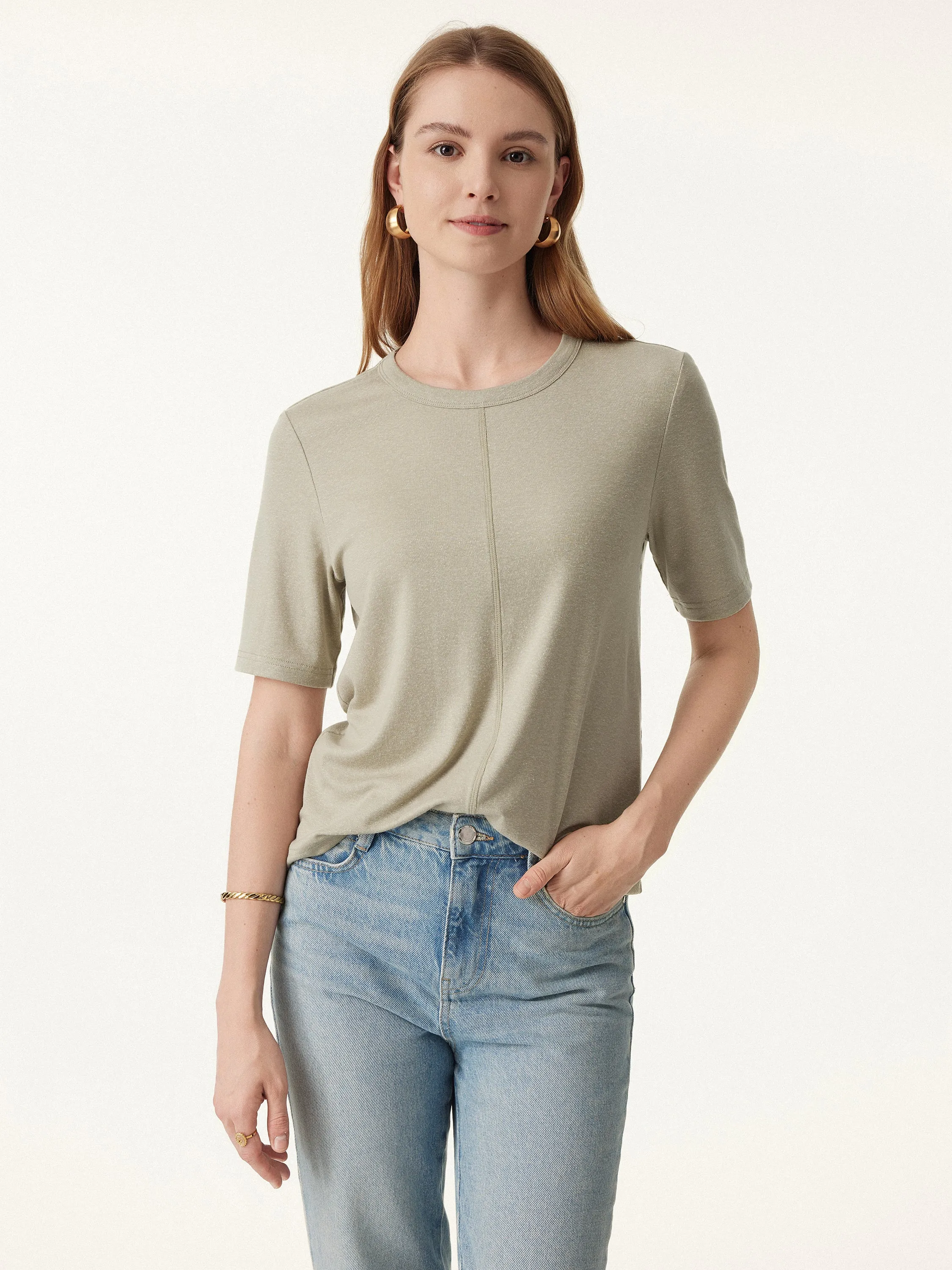 Stretch Linen Luxe Crewneck Tee sold by ogl move