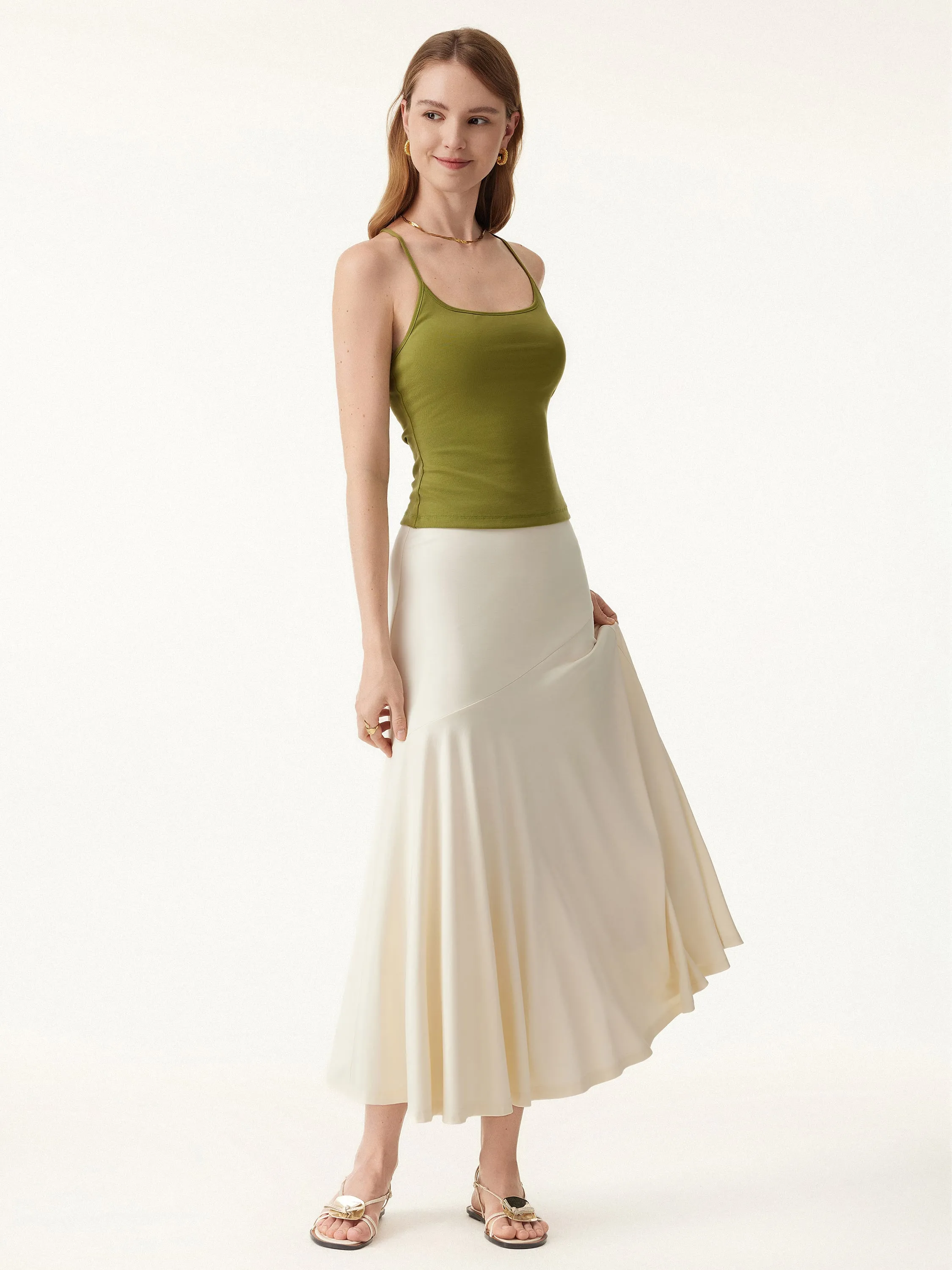 Icy Ponte Midi Rise Doudle-Layered Midi Skirt sold by ogl move