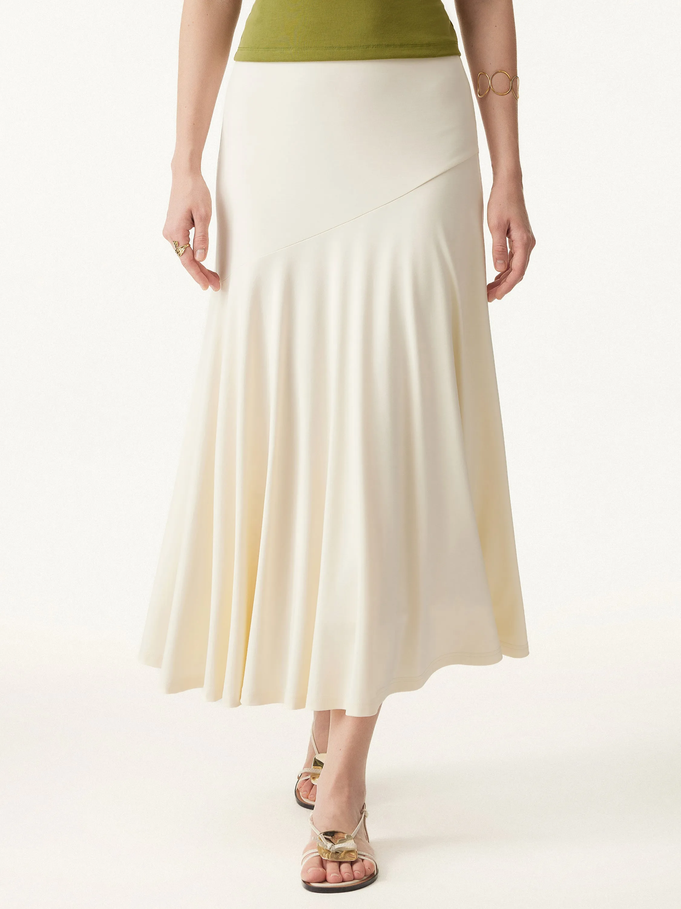 Icy Ponte Midi Rise Doudle-Layered Midi Skirt sold by ogl move product image thumbnail 3
