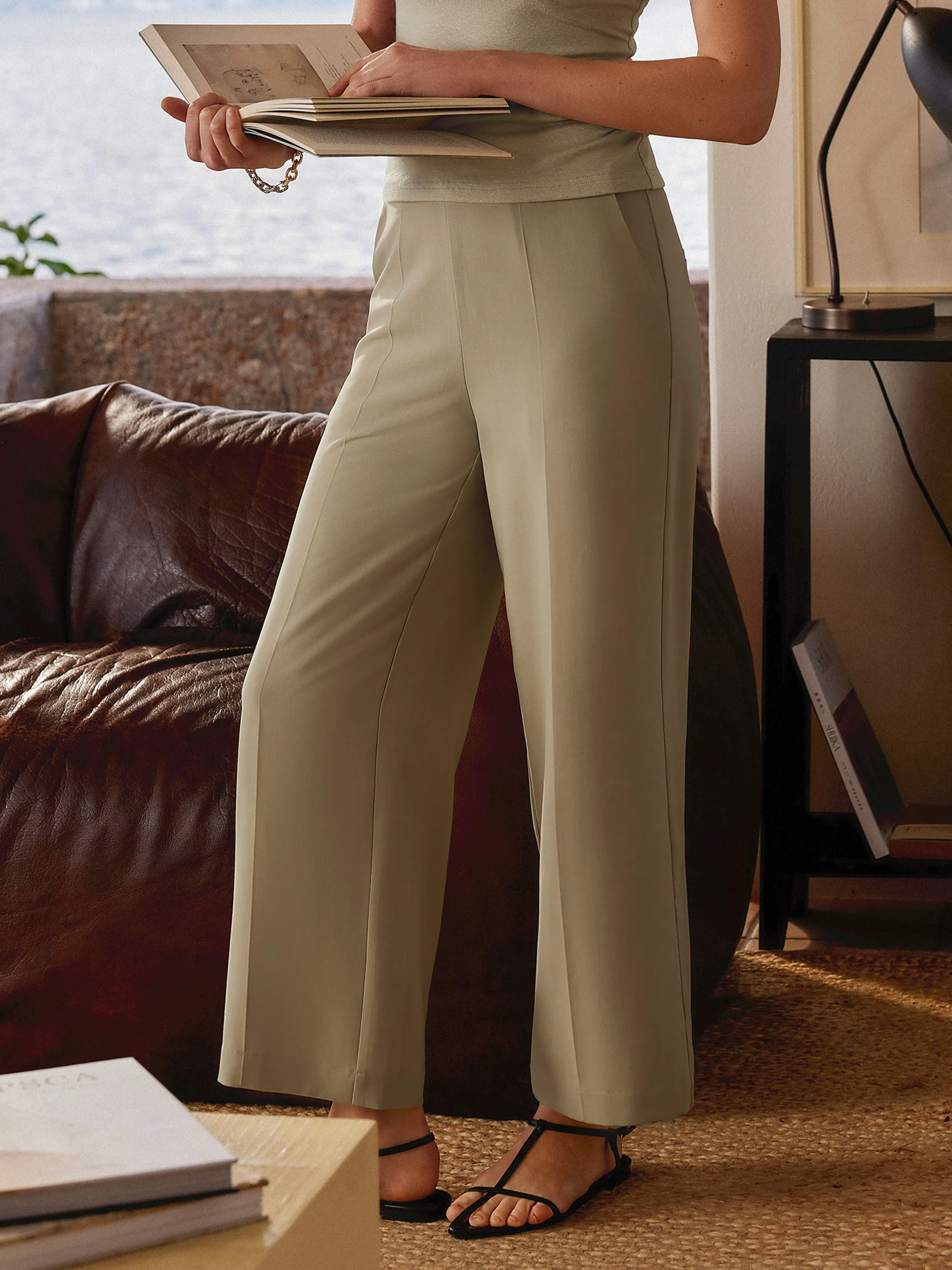 Wrinkle-resistant Tencel-linen Straight Leg Pant sold by ogl move