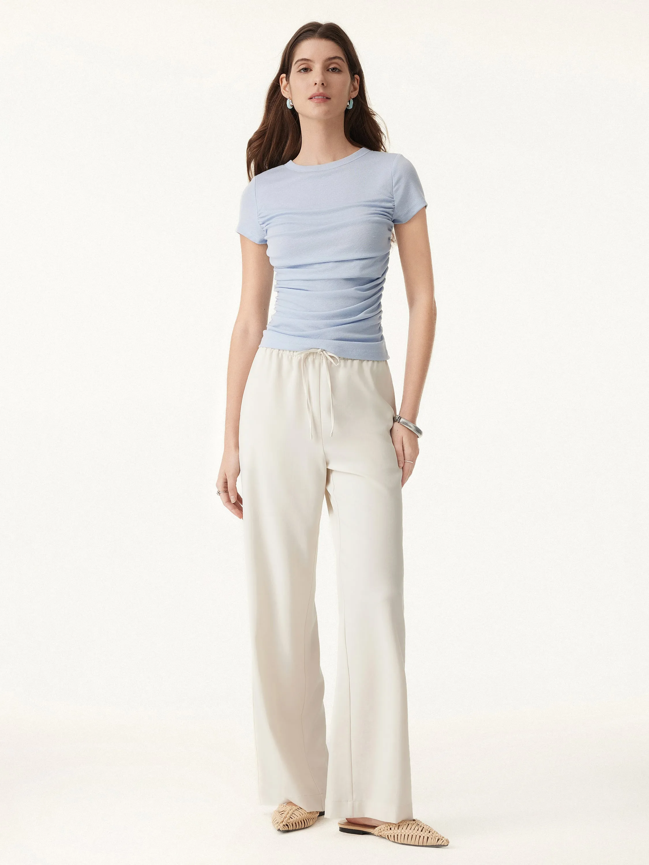 Linen Luxe Crewneck Gathered Brami Tee sold by ogl move product image thumbnail 3