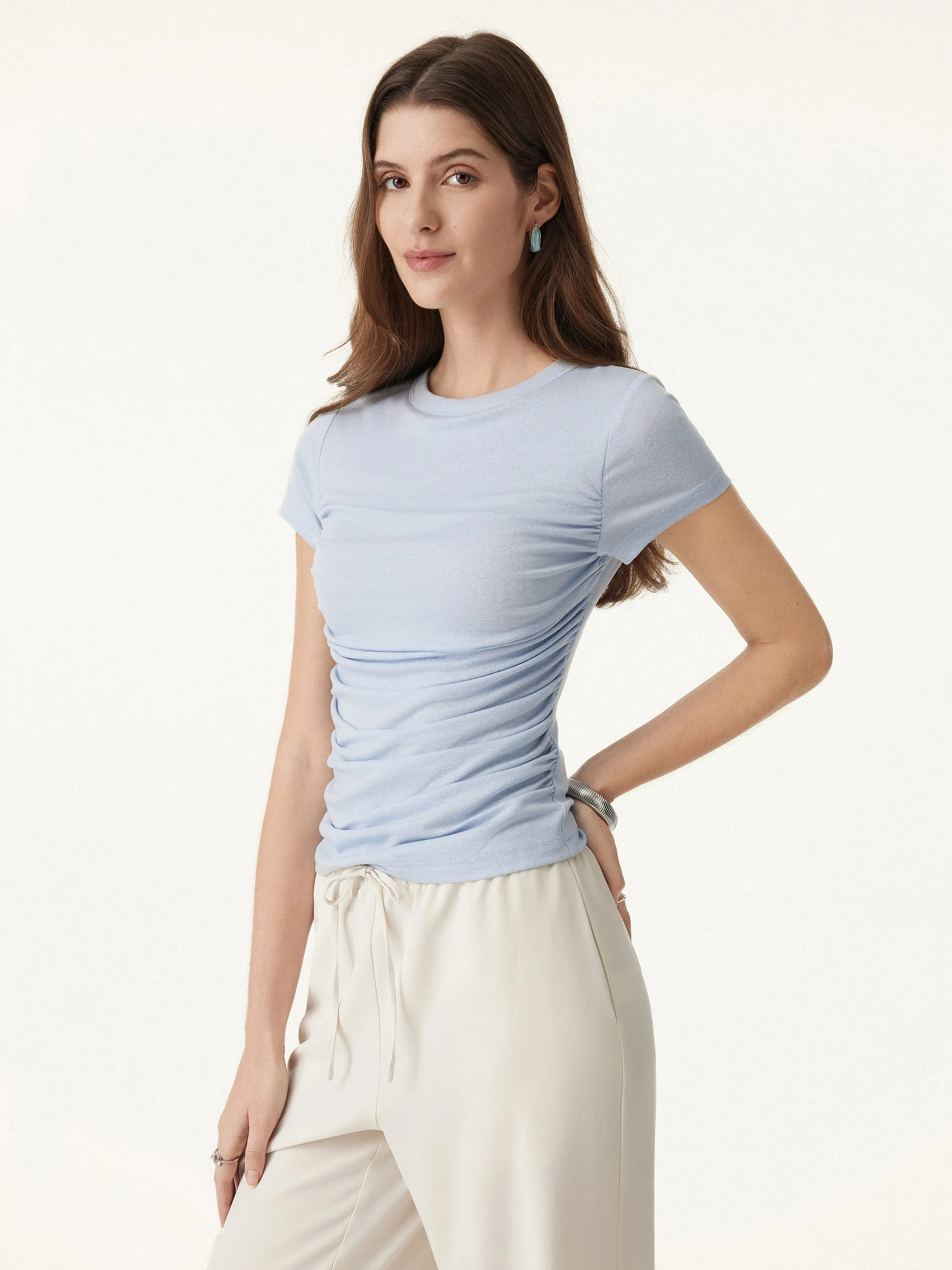 Linen Luxe Crewneck Gathered Brami Tee sold by ogl move product image thumbnail 5