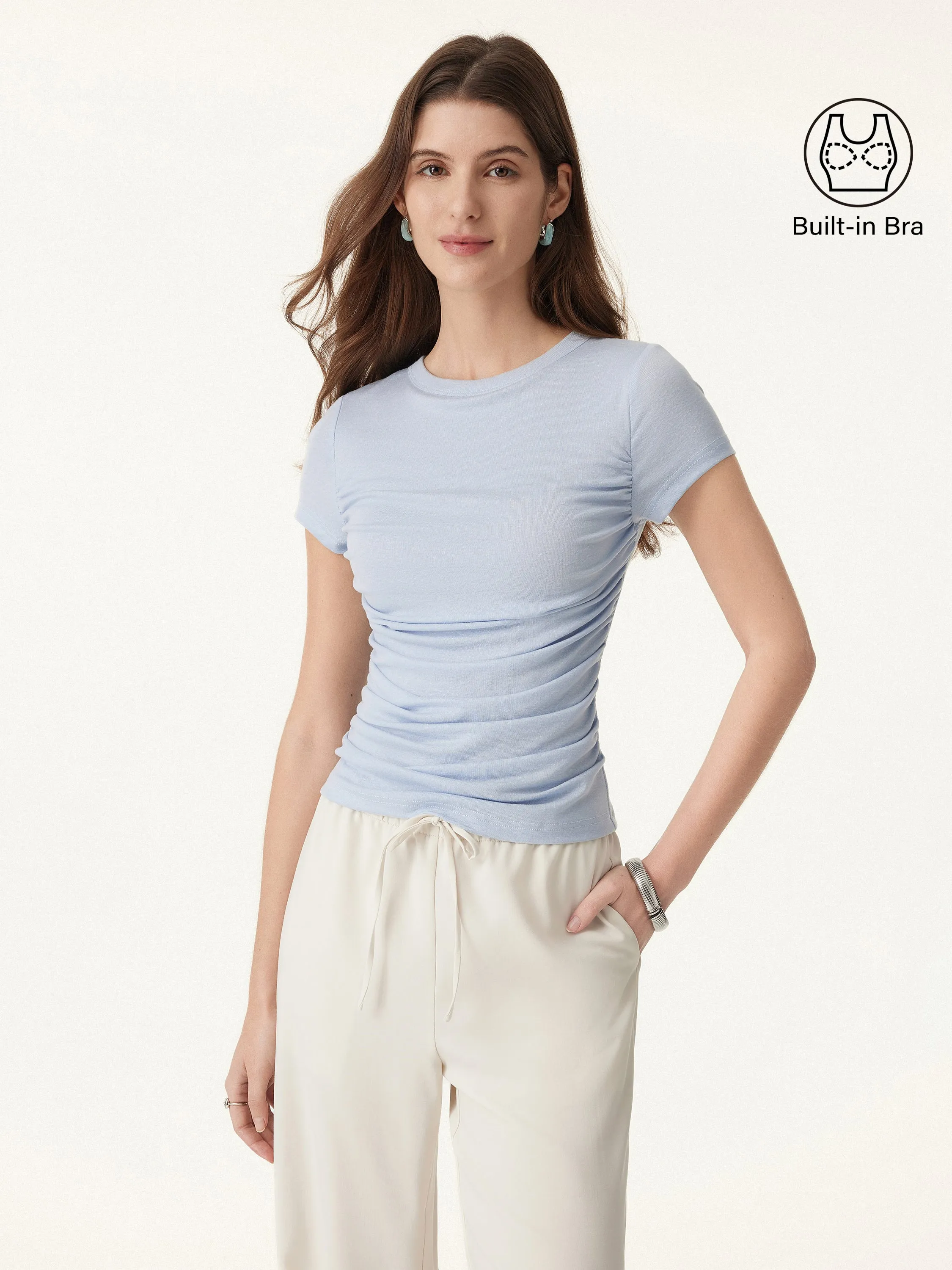 Linen Luxe Crewneck Gathered Brami Tee sold by ogl move