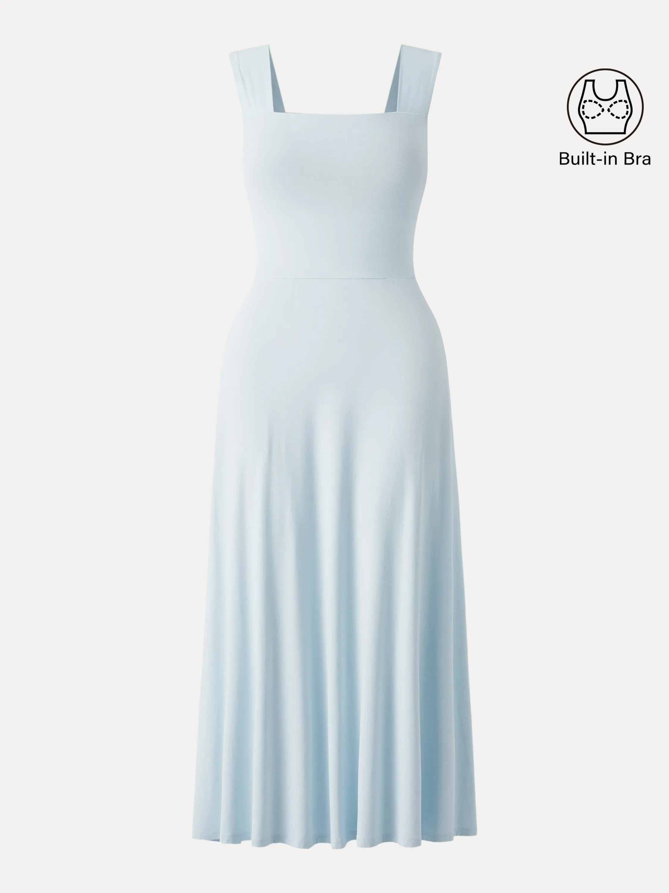 Flowy Square Neck Wide Straps Midi Brami Dress with Pockets sold by OGLmove product image thumbnail 3