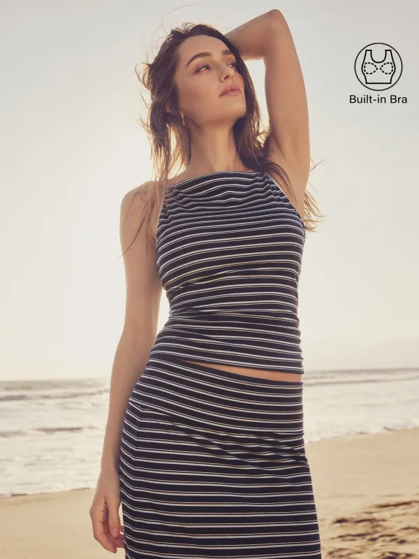 Striped Side Ruched Spaghetti New Airy Brami sold by OGLmove