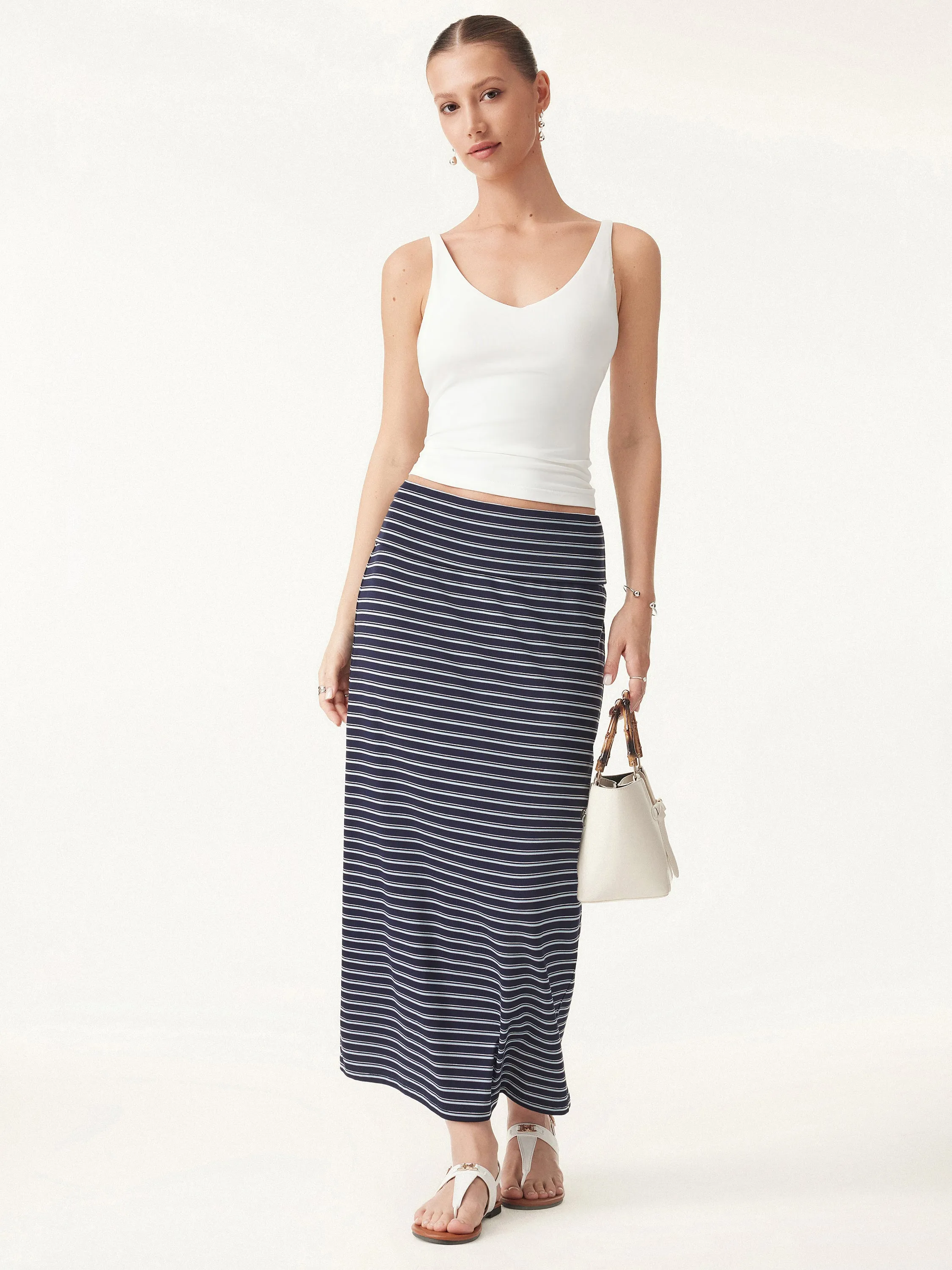 Low Rise Folded Waist Striped Midi Skirt sold by OGLmove product image thumbnail 5