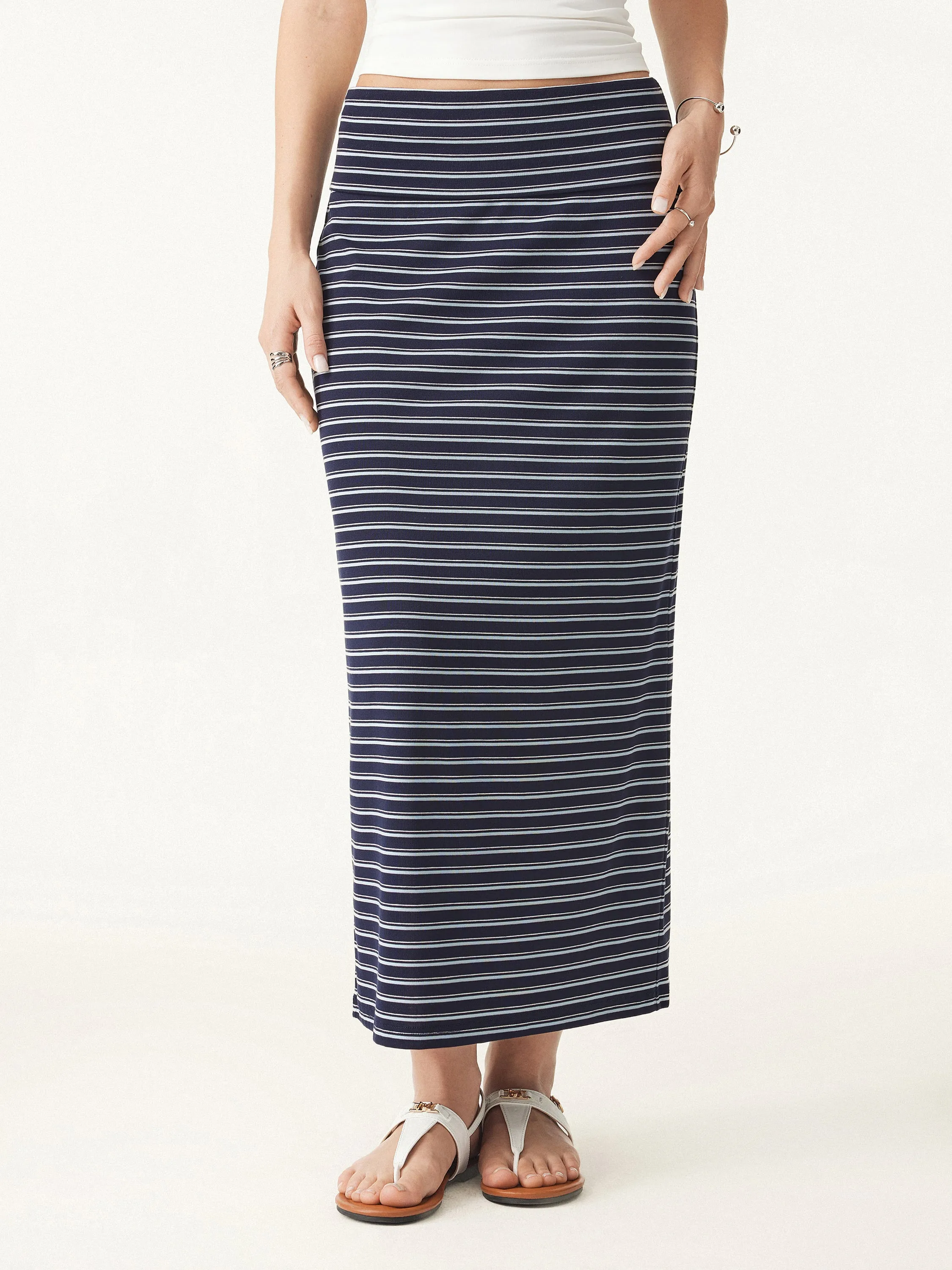 Low Rise Folded Waist Striped Midi Skirt sold by OGLmove product image thumbnail 4