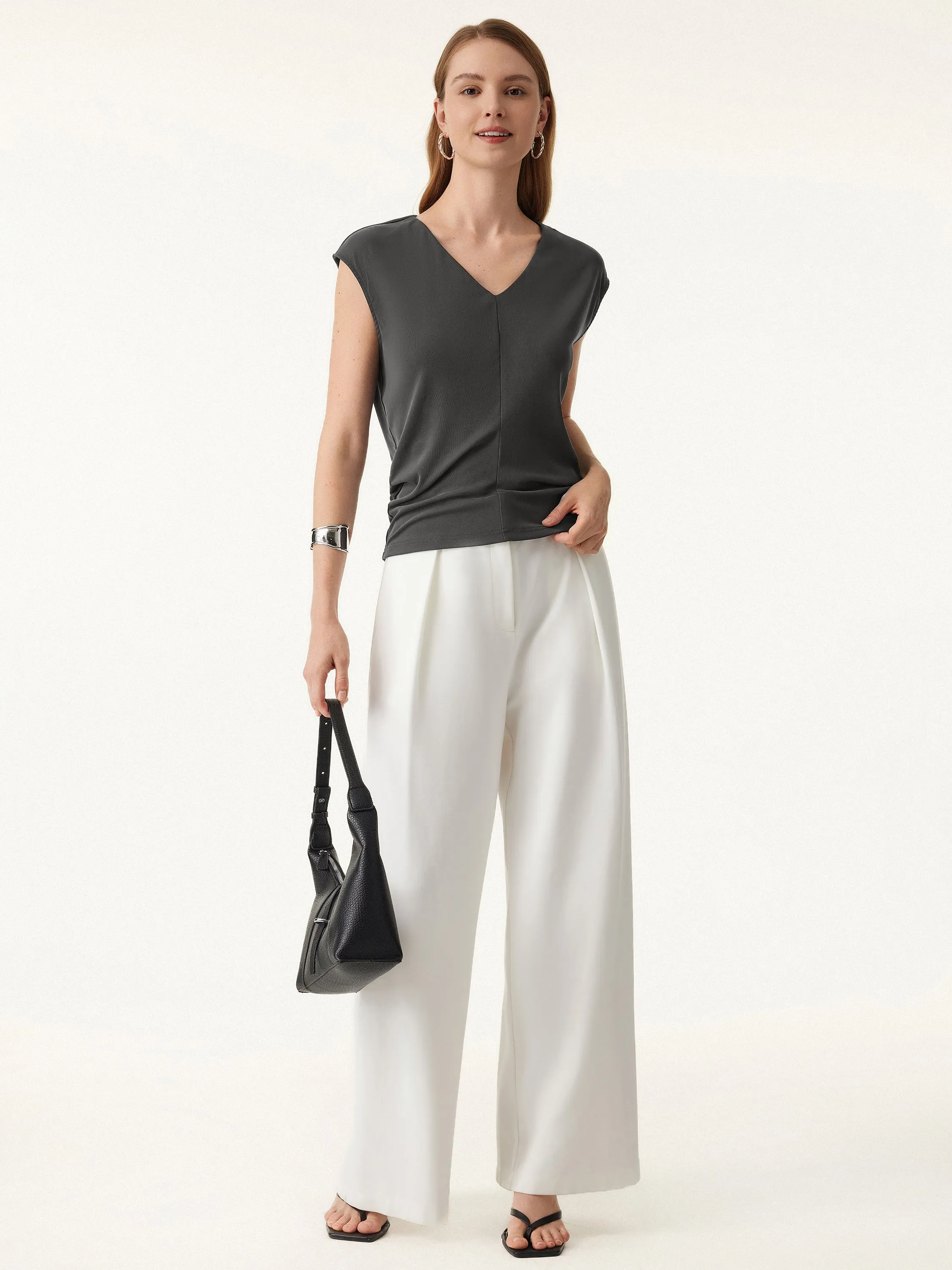 Sandwashed V-neck Cap Sleeve Top sold by OGLmove product image thumbnail 3