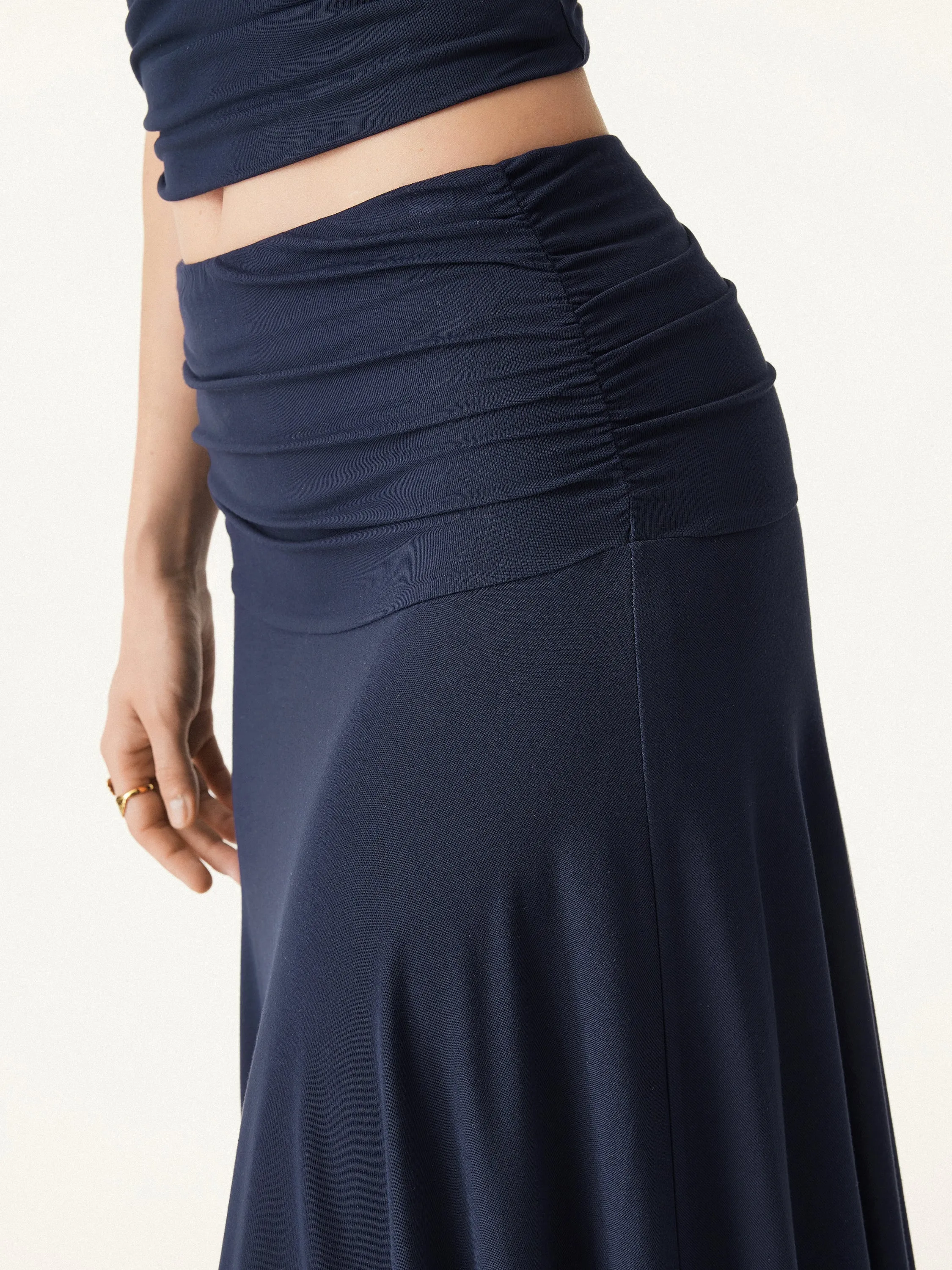 Ultrasoft Mid Rise A-line Ruched Maxi Skirt sold by OGLmove product image thumbnail 2