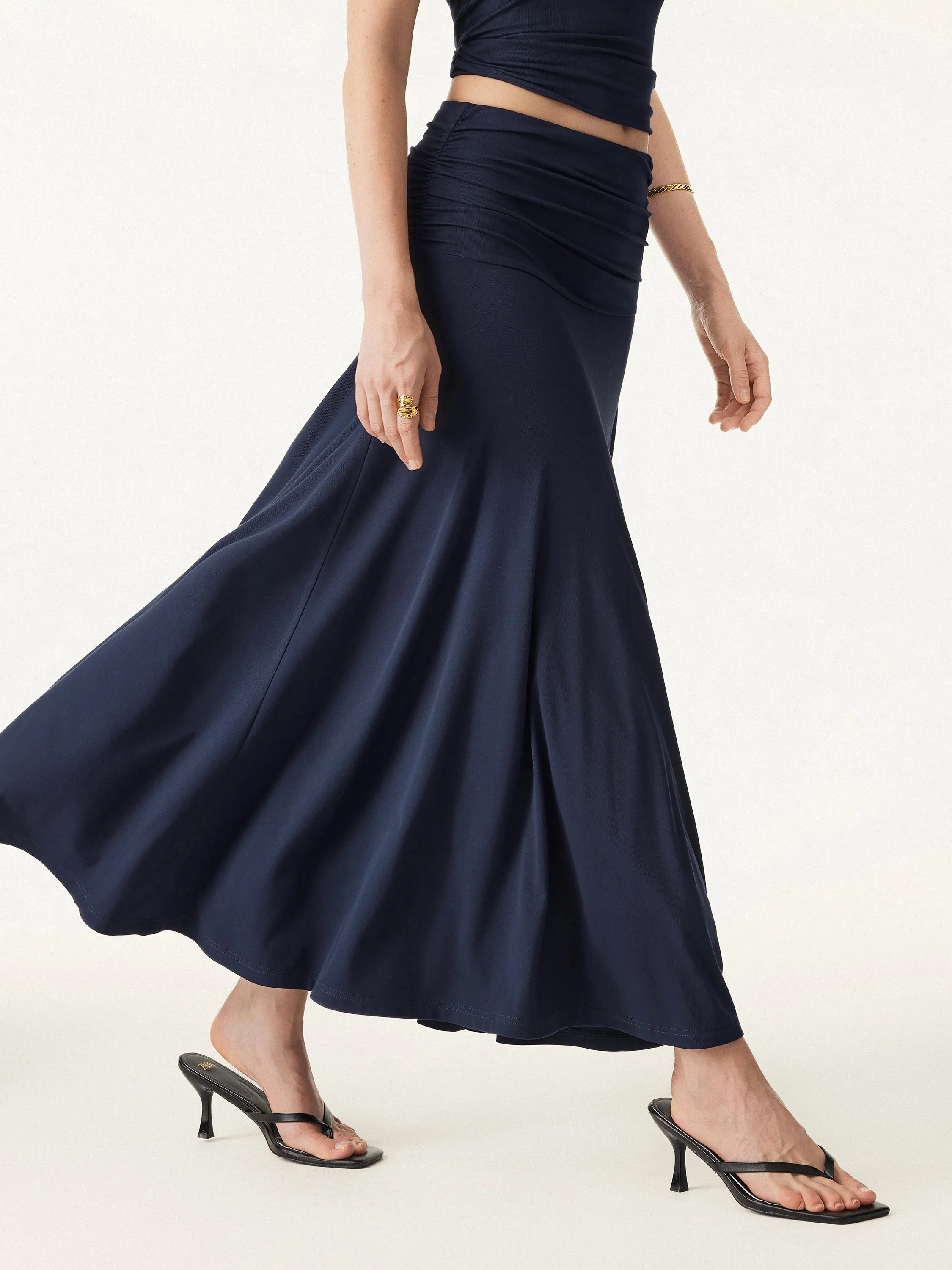 Ultrasoft Mid Rise A-line Ruched Maxi Skirt sold by OGLmove product image thumbnail 4