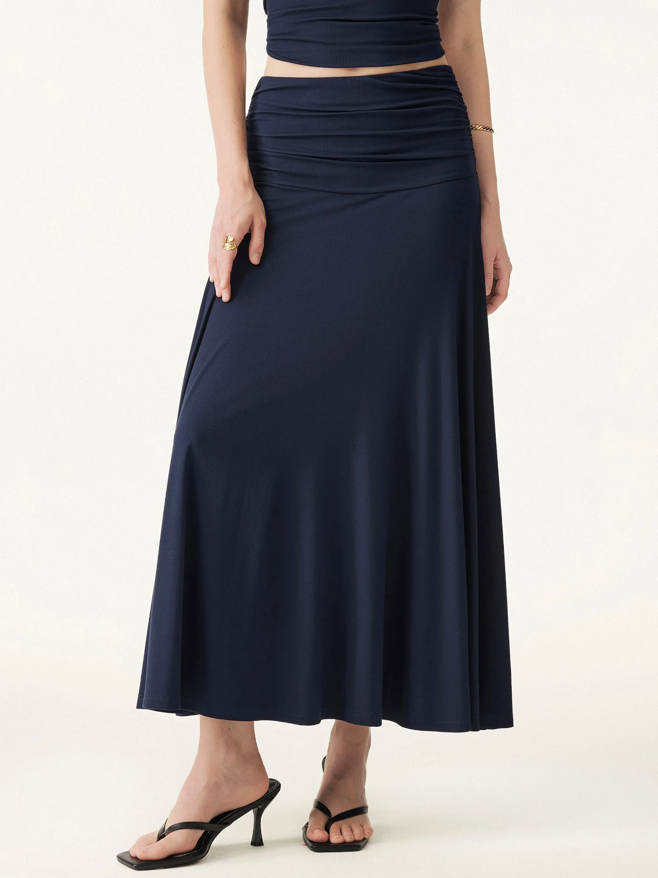 Ultrasoft Mid Rise A-line Ruched Maxi Skirt sold by OGLmove product image thumbnail 3