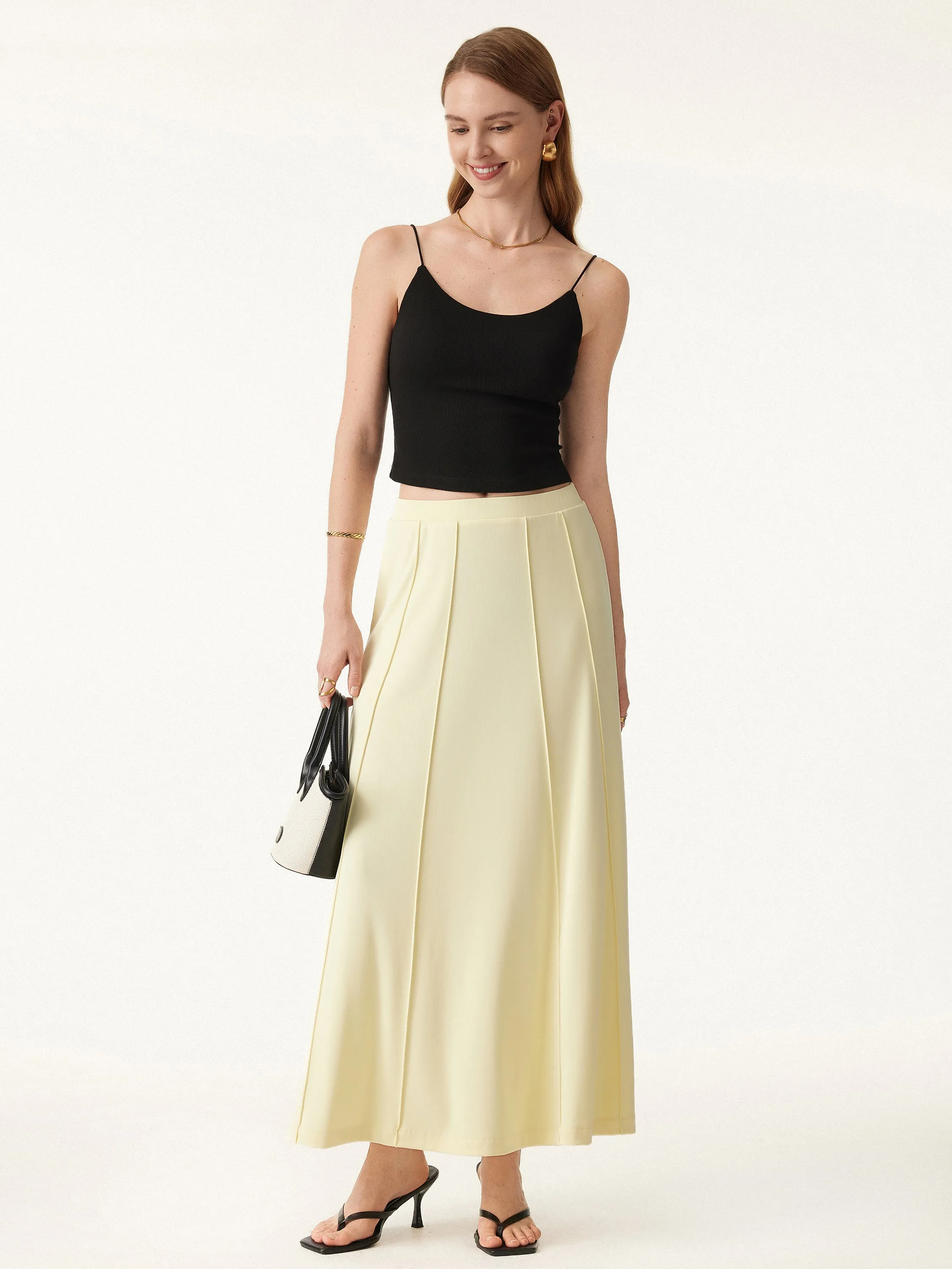 Mid Rise A-line Pintucks Pull-on Maxi Skirt sold by ogl move
