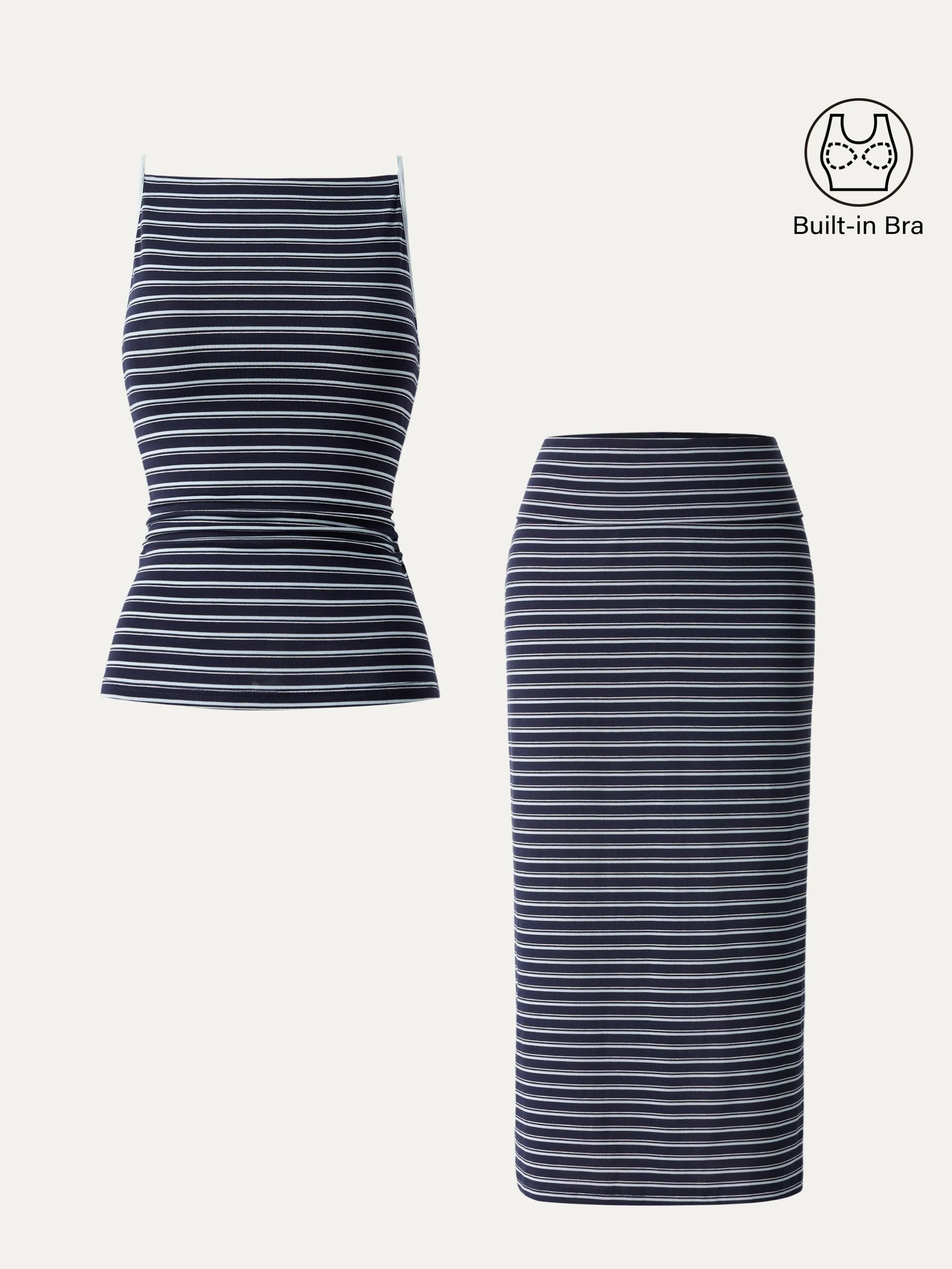 2Pcs Set Striped Spaghetti Brami & Low Rise Striped Midi Skirt sold by OGLmove product image thumbnail 3