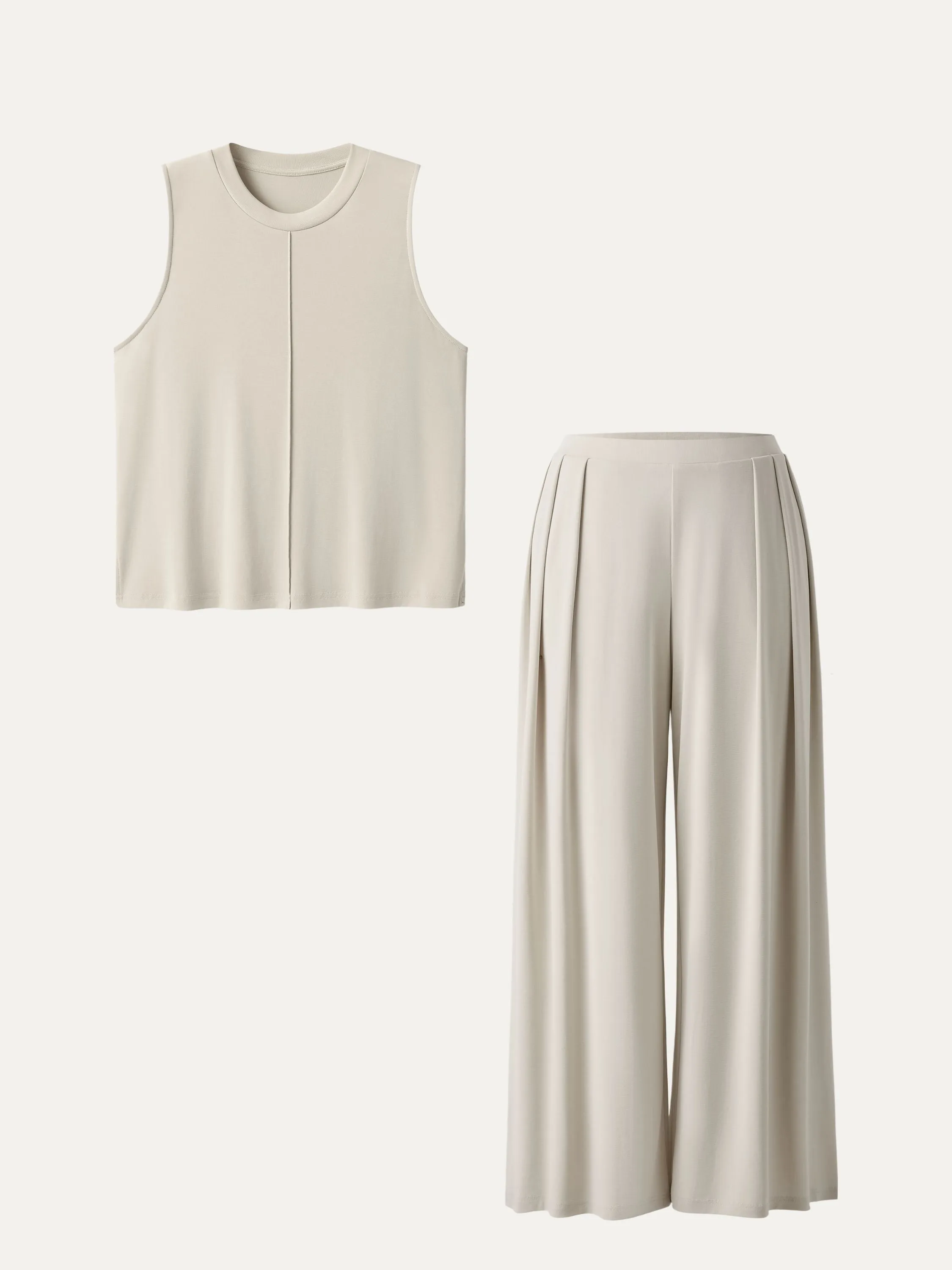2Pcs Set Crewneck Relaxed Tank & Mid Rise Wide Leg Palazzo Pants with Pockets sold by ogl move product image thumbnail 2