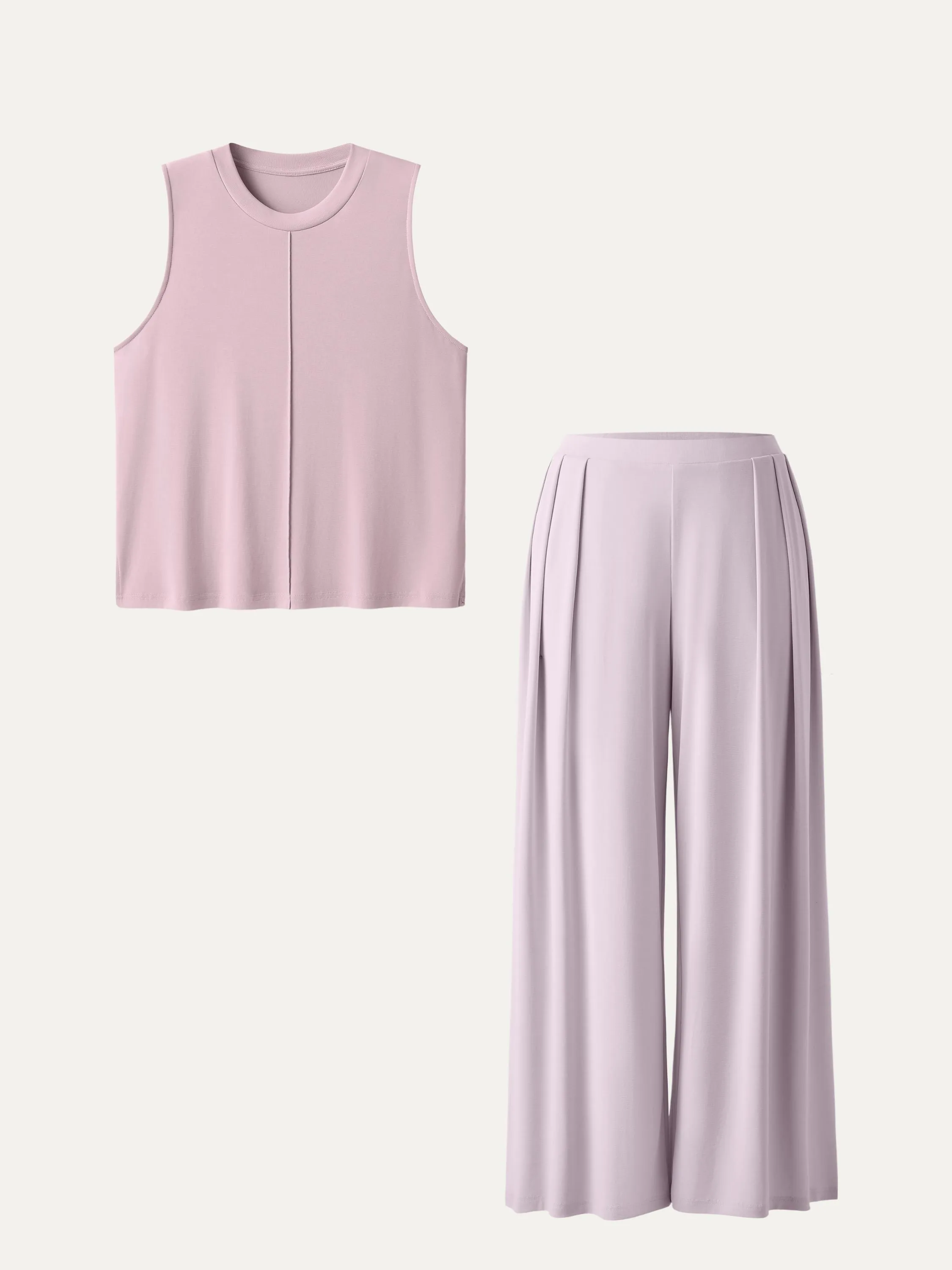 2Pcs Set Crewneck Relaxed Tank & Mid Rise Wide Leg Palazzo Pants with Pockets sold by ogl move product image thumbnail 5