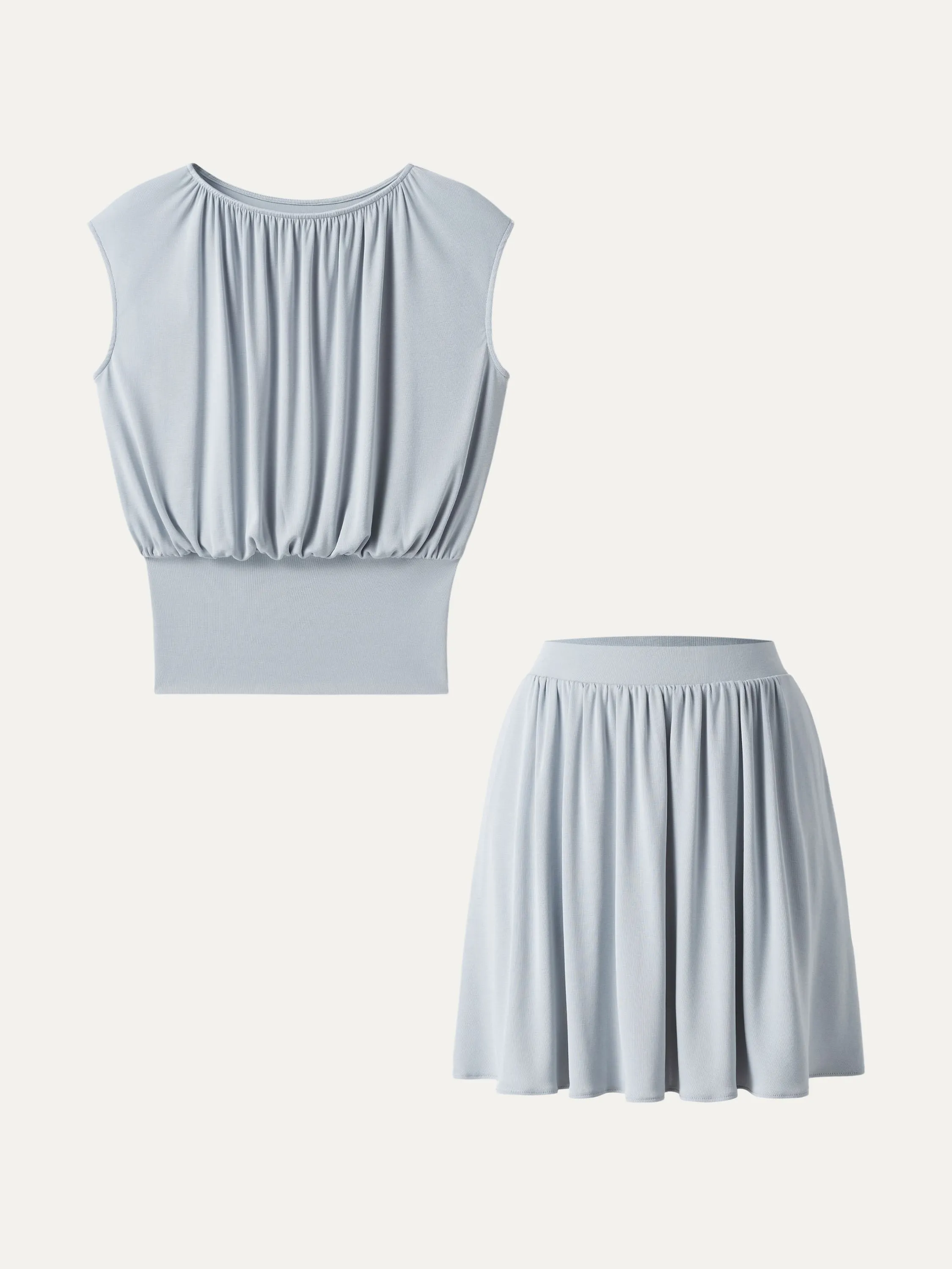 2Pcs Set Crewneck Cap Sleeve Tee & Mid Rise Pull-on Mini Skirt with Pockets sold by ogl move product image thumbnail 3