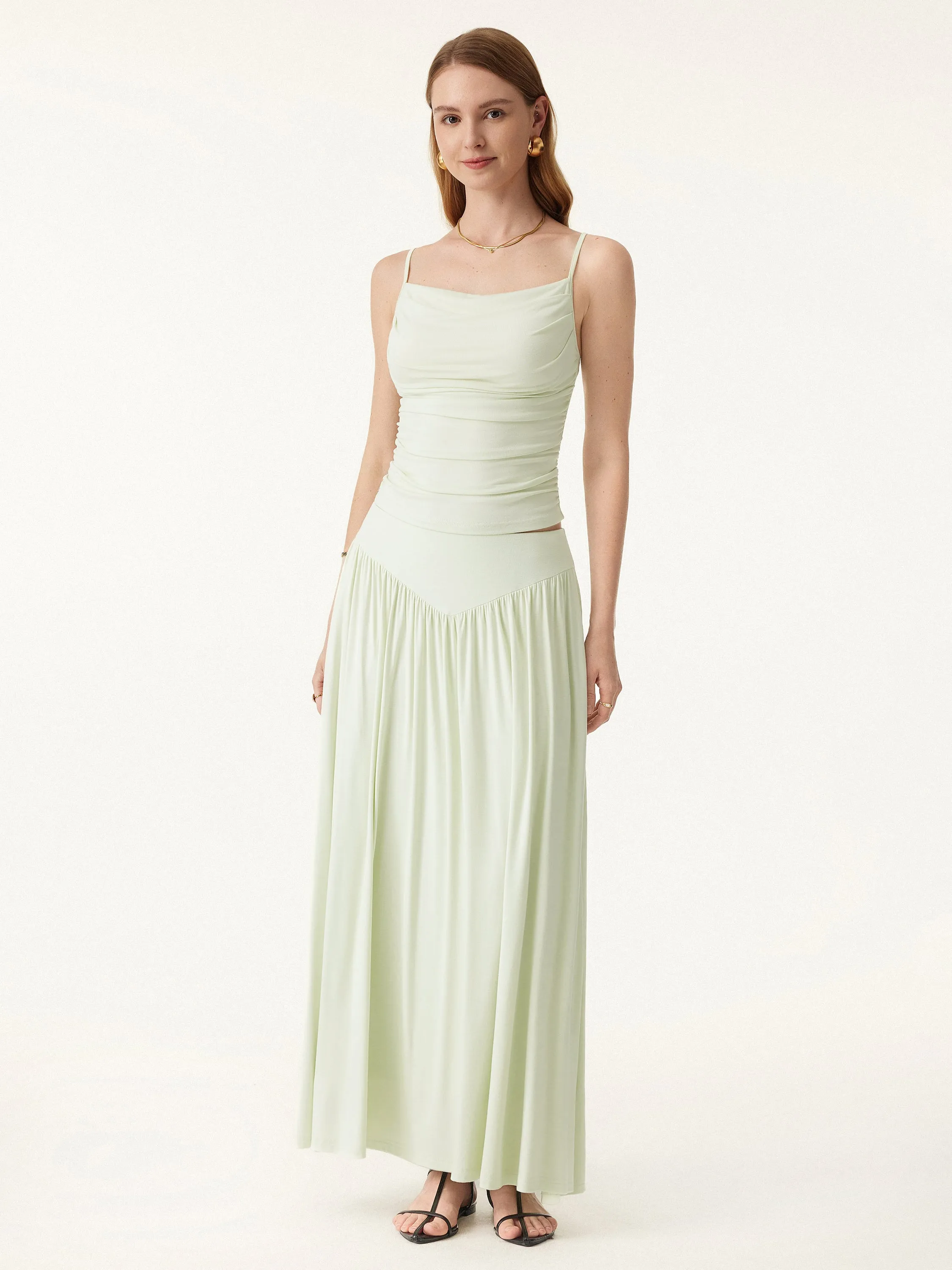 2Pcs Set Adjustable Spaghetti Straps Brami & V-shape Maxi Skirt with Pockets sold by ogl move product image thumbnail 4