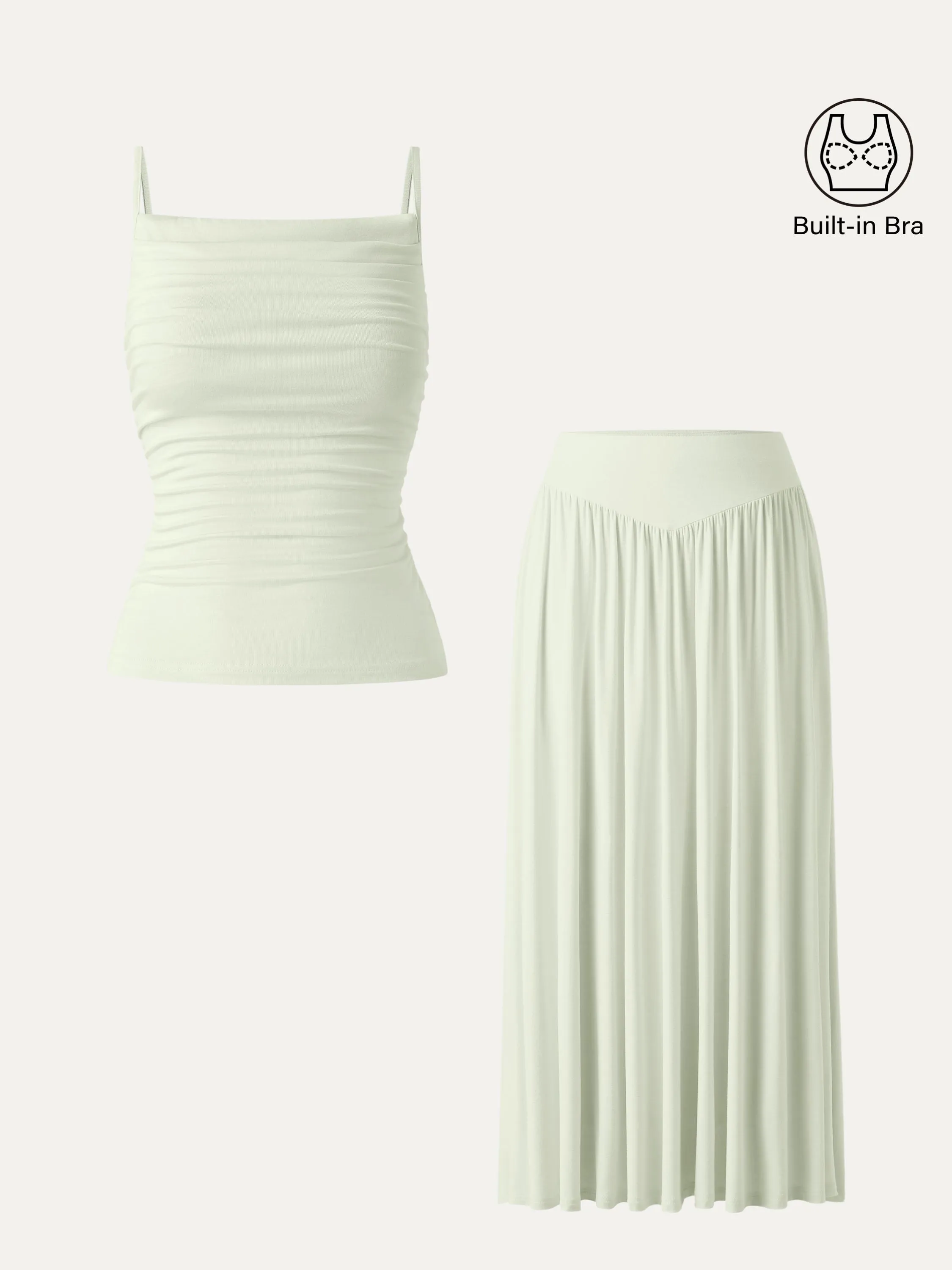 2Pcs Set Adjustable Spaghetti Straps Brami & V-shape Maxi Skirt with Pockets sold by ogl move product image thumbnail 2