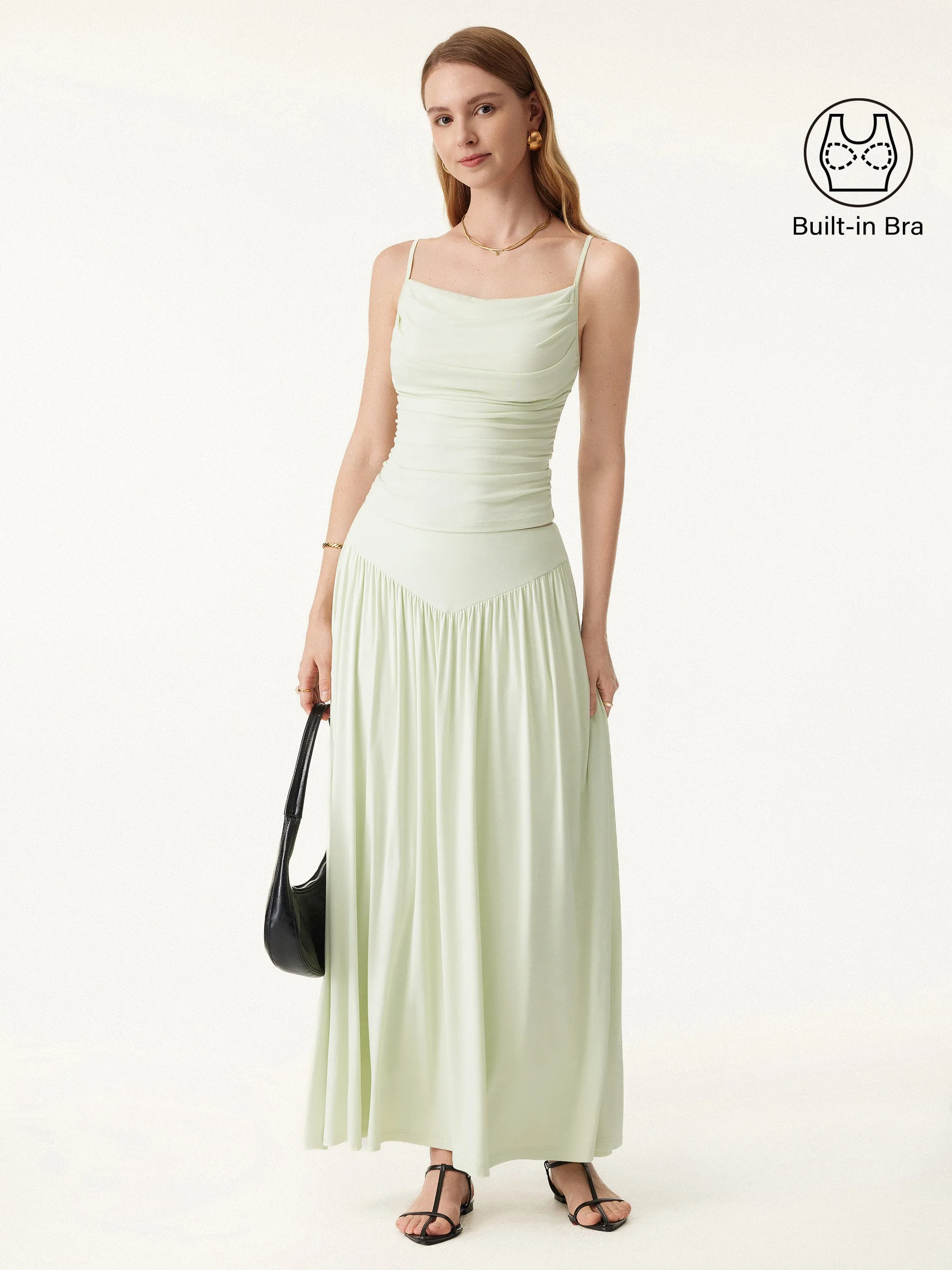 2Pcs Set Adjustable Spaghetti Straps Brami & V-shape Maxi Skirt with Pockets sold by ogl move product image thumbnail 3
