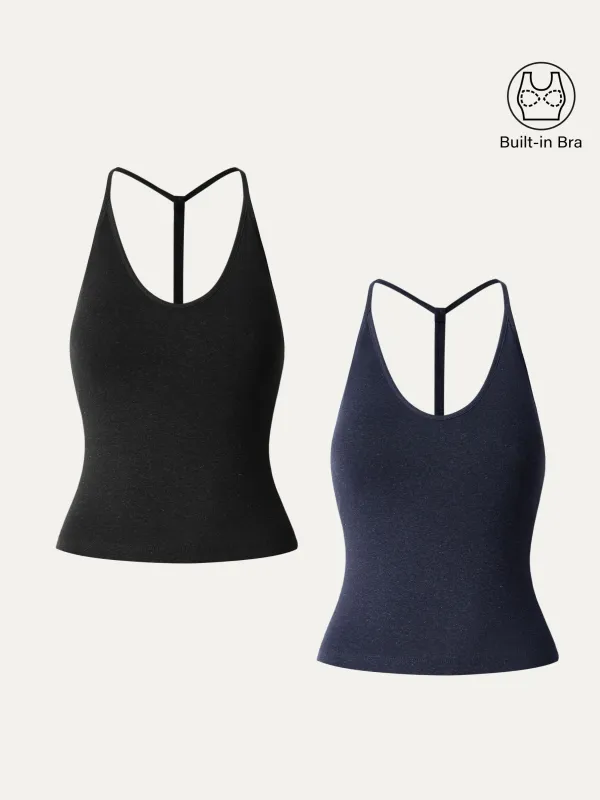 2Pcs Set Soft Linen Luxe V-neck T-back Airy Brami Tank sold by ogl move