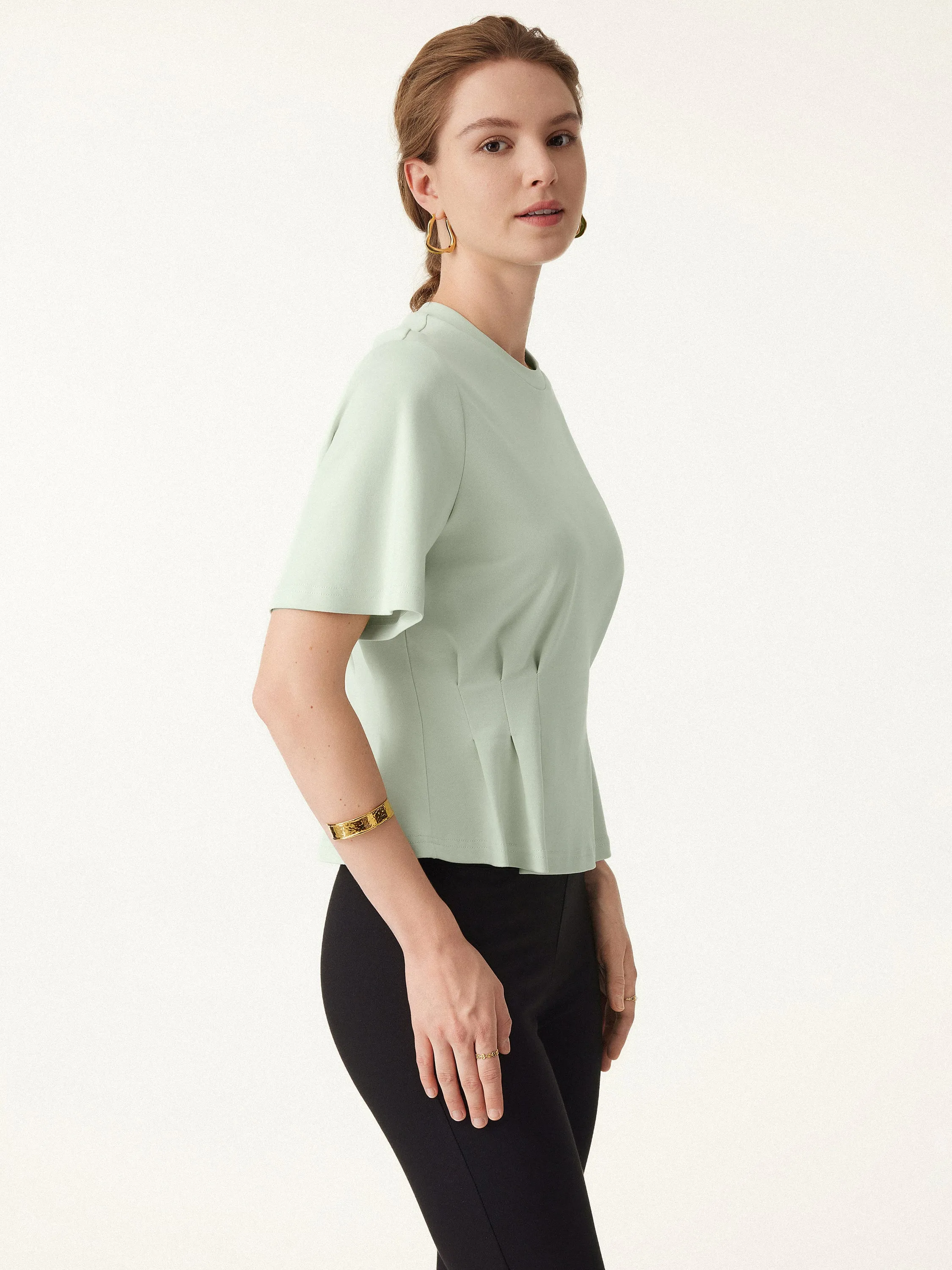 Crewneck Short Sleeve Cinched Waist Tee sold by OGLmove product image thumbnail 5