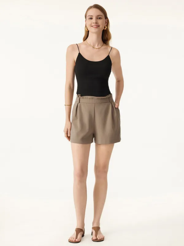 Sandwashed Mid Rise Pull-on Paper Bag Shorts with Pockets sold by ogl move