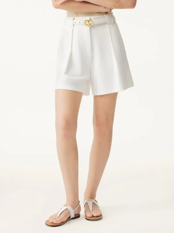 Bamboo Ponte Fly Front Tucked Shorts with Pockets sold by ogl move