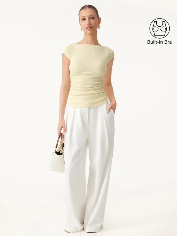 Sandwashed Boatneck Cap Sleeve Ruched Brami sold by OGLmove