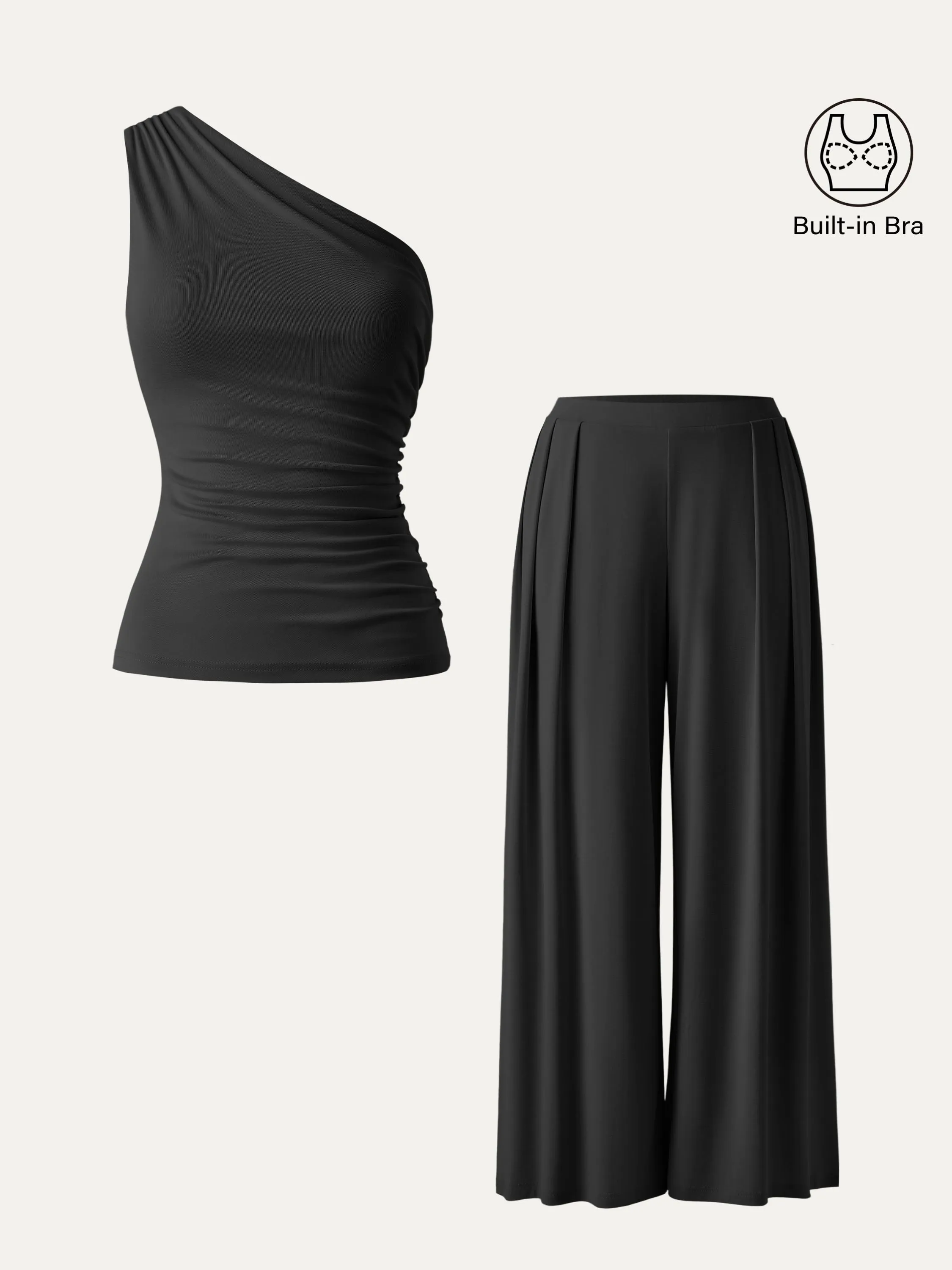 2Pcs Set Sandwashed Ruched Brami & Mid Rise Wide Leg Palazzo Pants with Pockets sold by OGLmove product image thumbnail 5