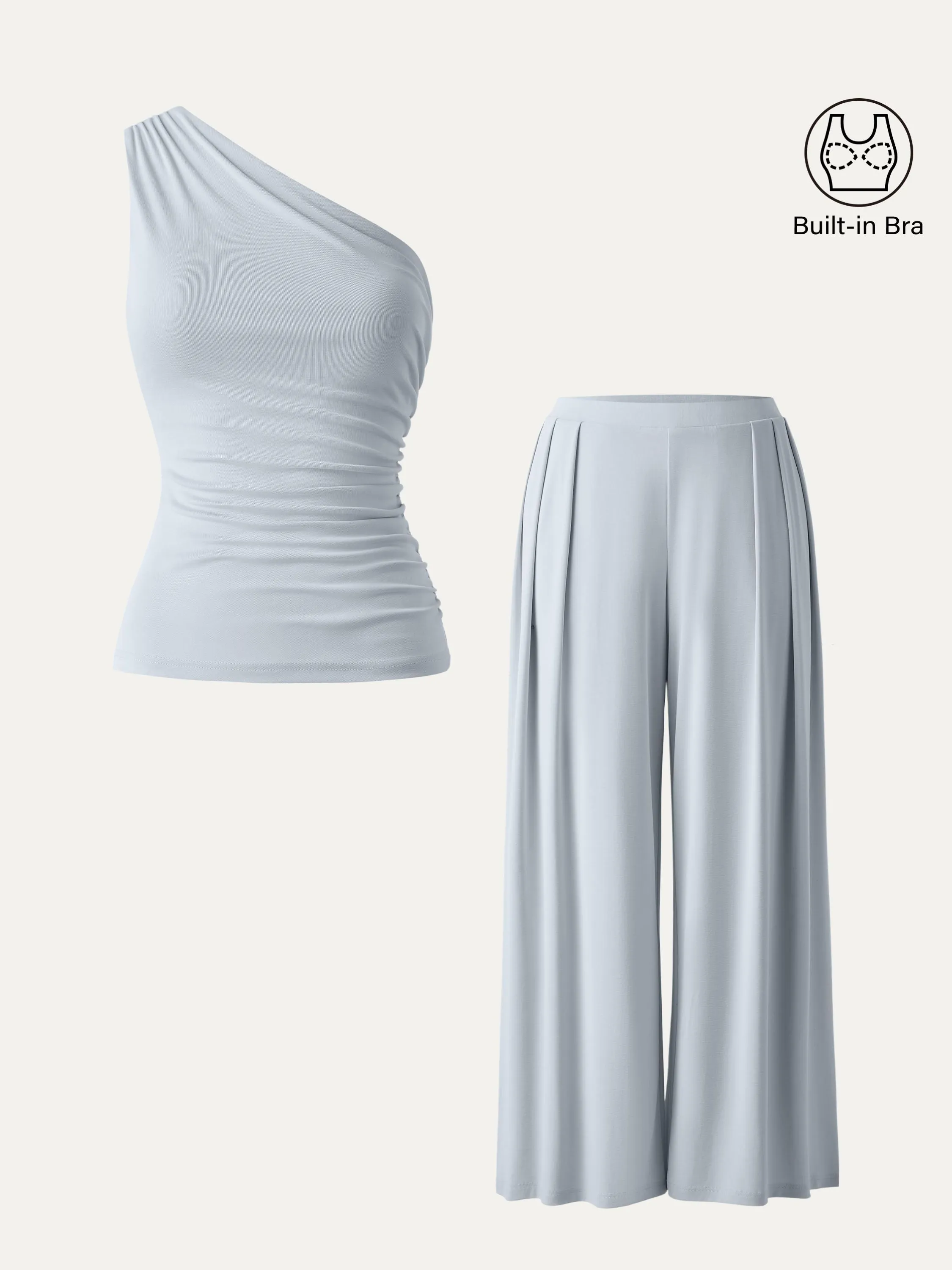 2Pcs Set Sandwashed Ruched Brami & Mid Rise Wide Leg Palazzo Pants with Pockets sold by OGLmove product image thumbnail 3