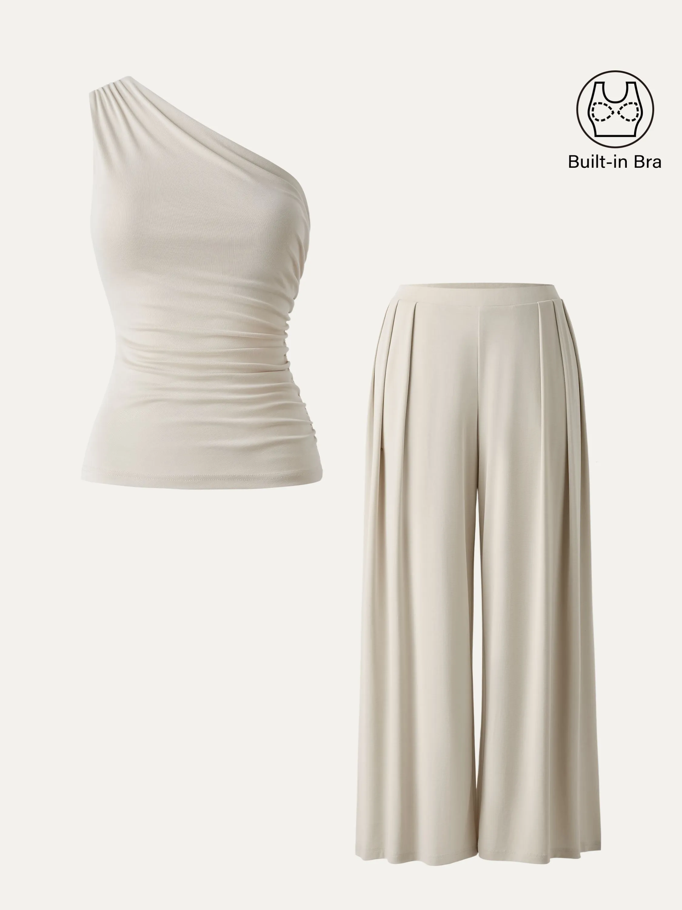 2Pcs Set Sandwashed Ruched Brami & Mid Rise Wide Leg Palazzo Pants with Pockets sold by OGLmove product image thumbnail 2