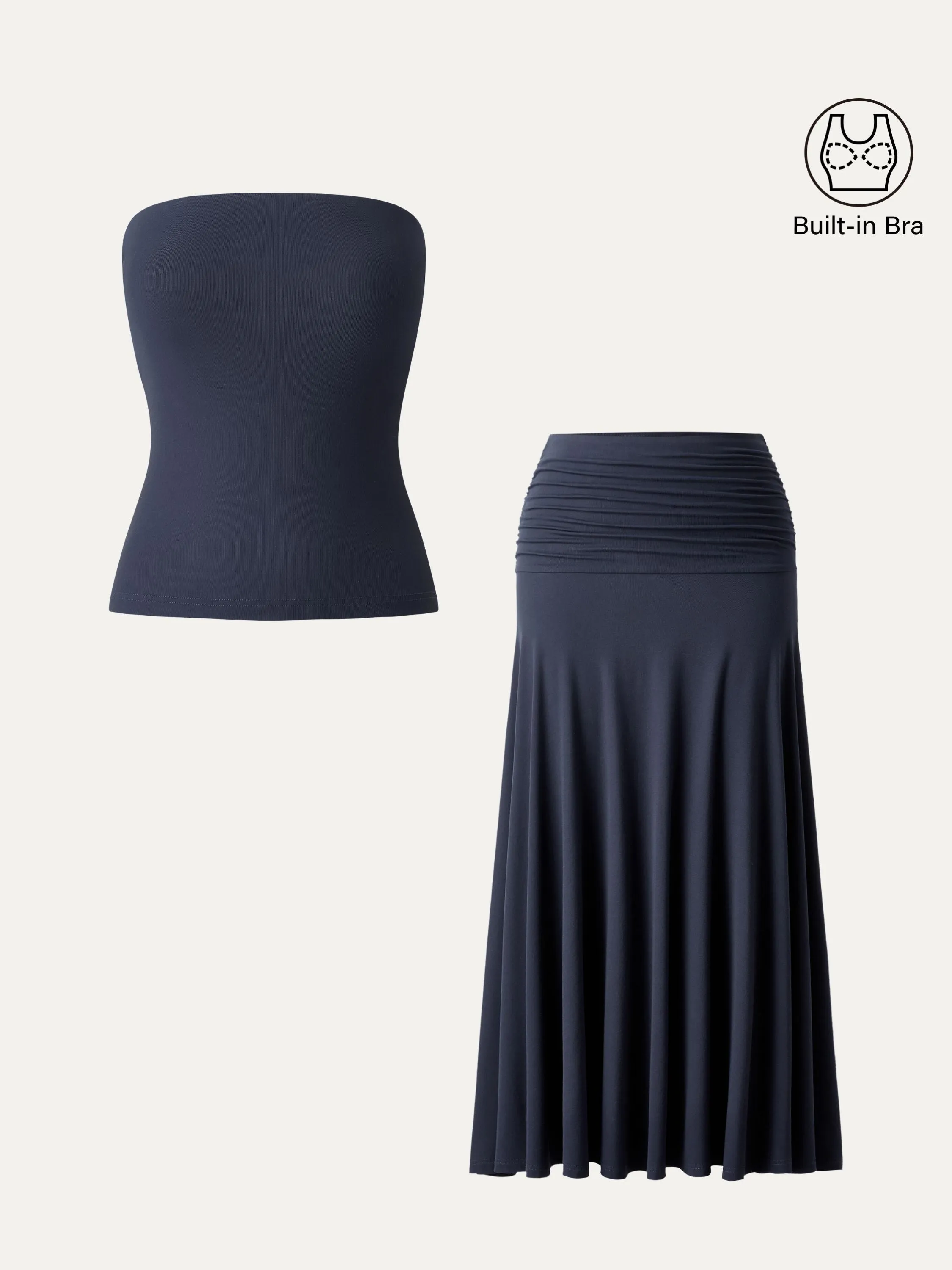2Pcs Set Non-slip Essential Tube Brami Top & Ultrasoft Mid Rise A-line Ruched Maxi Skirt sold by ogl move