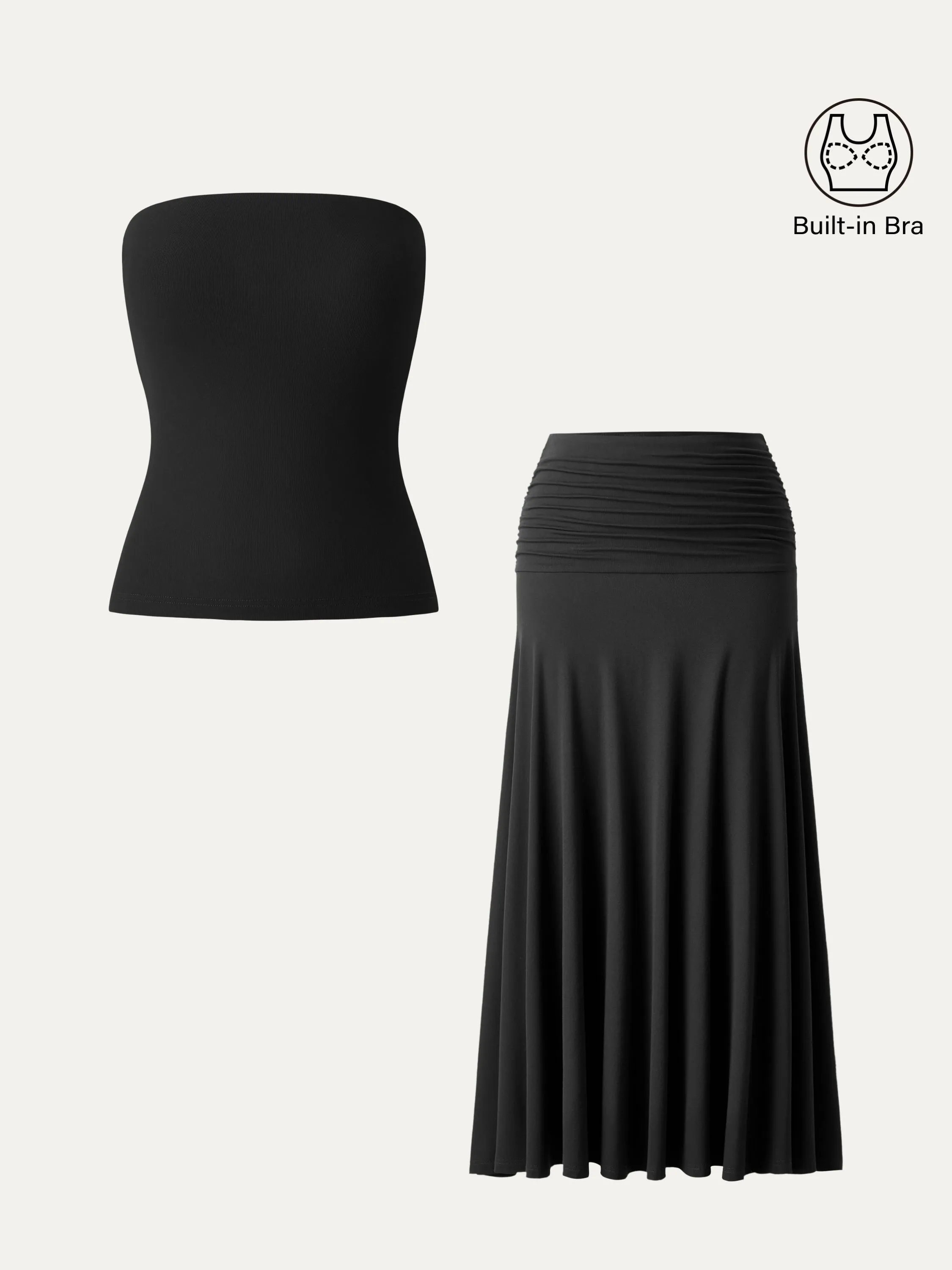 2Pcs Set Non-slip Essential Tube Brami Top & Ultrasoft Mid Rise A-line Ruched Maxi Skirt sold by ogl move product image thumbnail 3